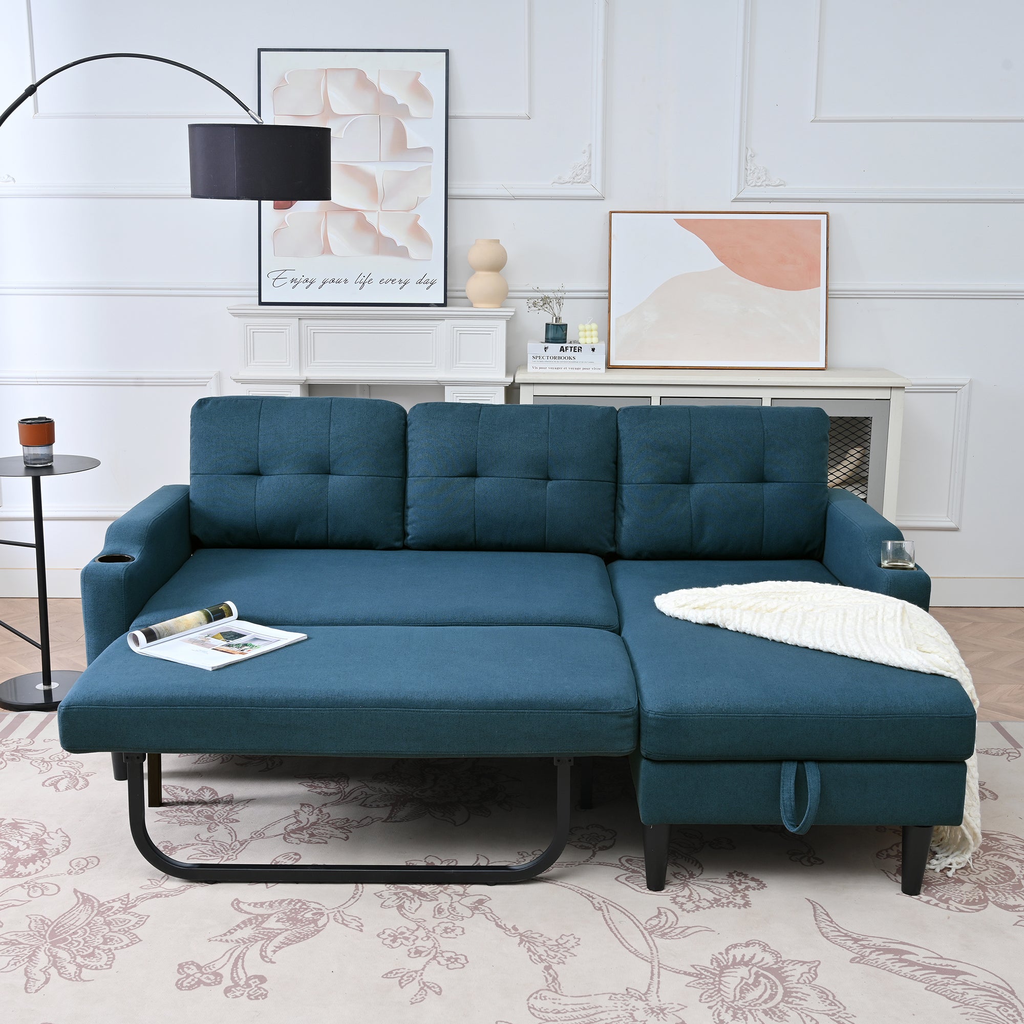 Blue Sectional Sofa Sleeper | Convertible Couch Bed