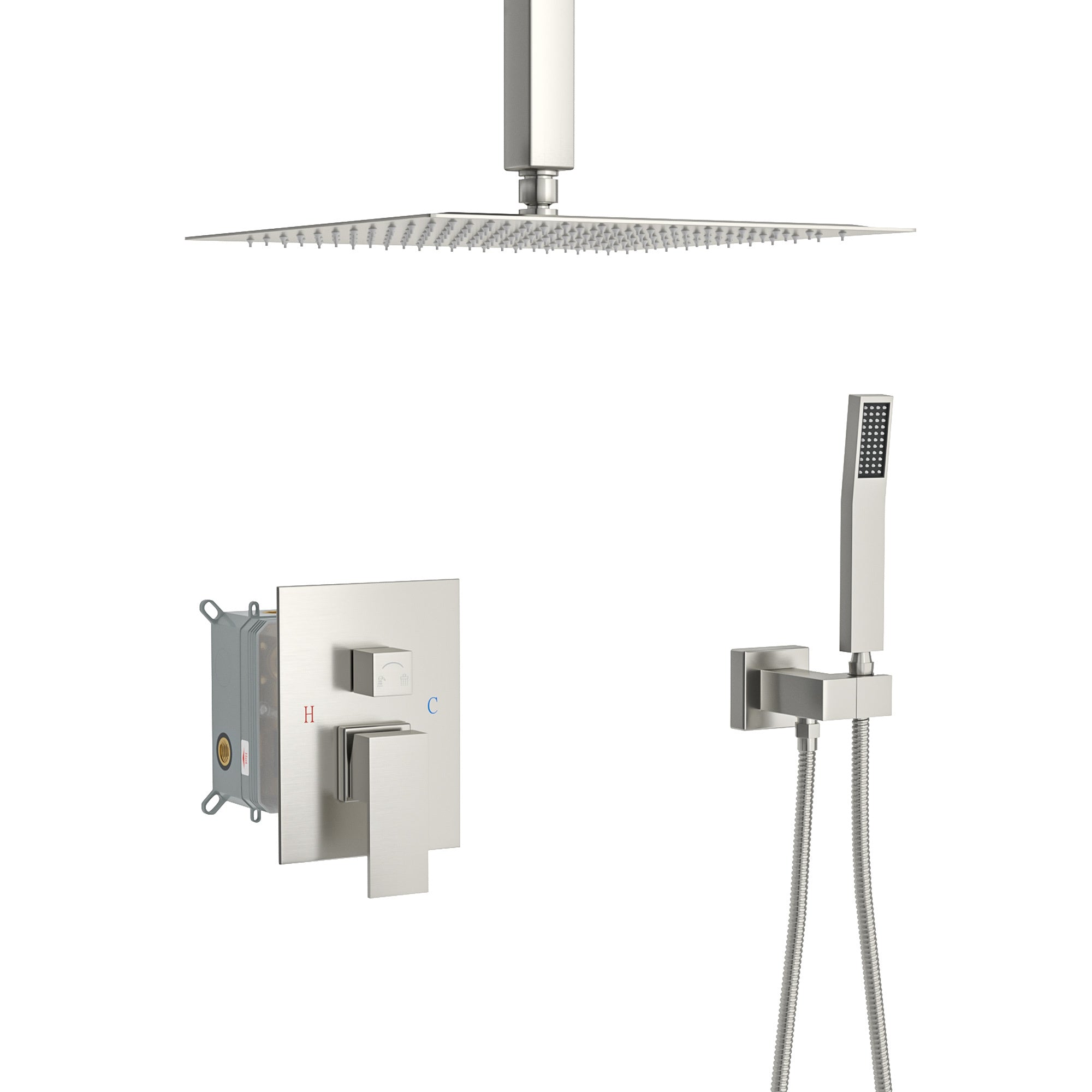 Square Ceiling Mount Shower System - Brushed Nickel