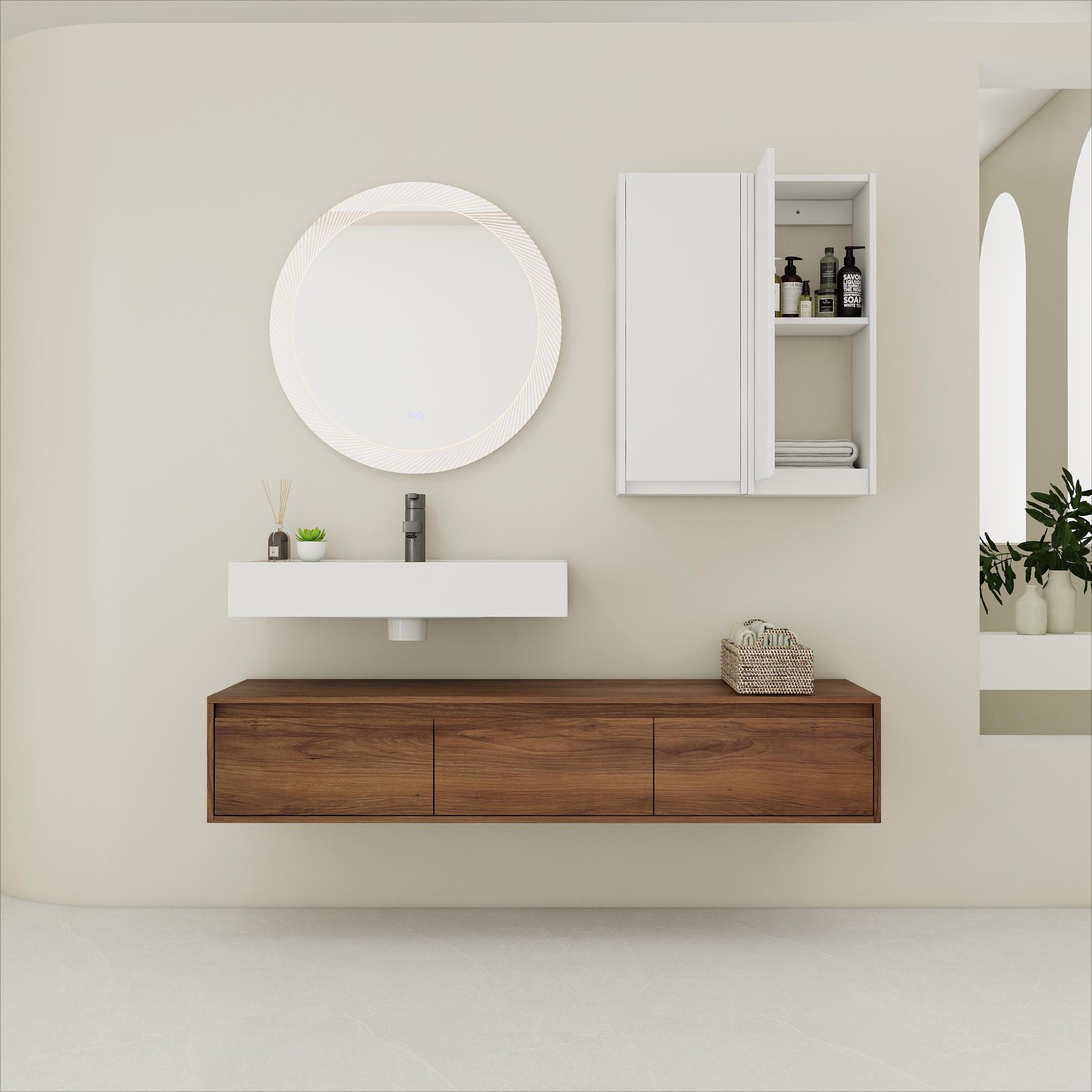 60" Wall-Mount Bathroom Vanity: Resin Sink & Cabinets