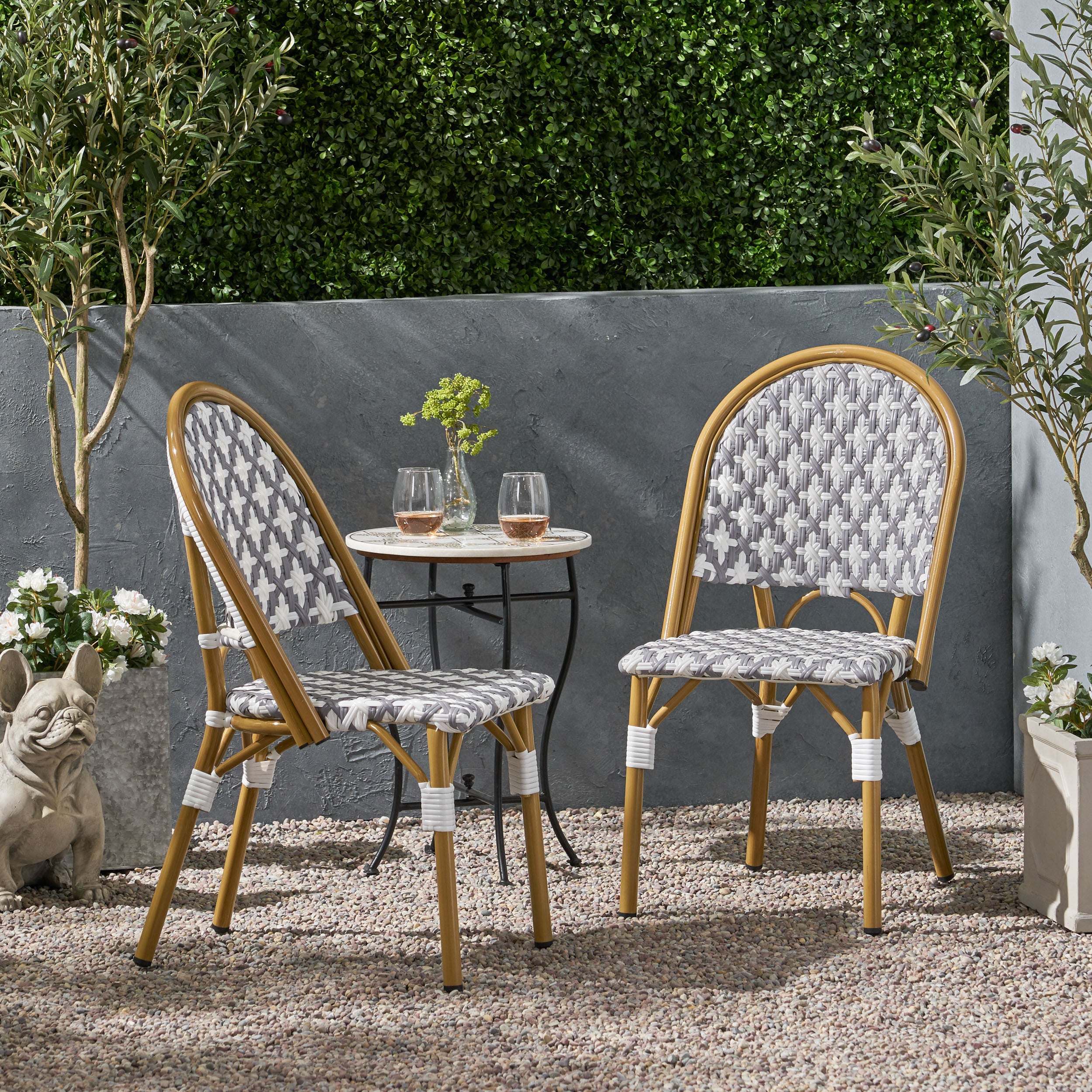 French Bistro Chairs (Set of 2) - Rattan & Aluminum
