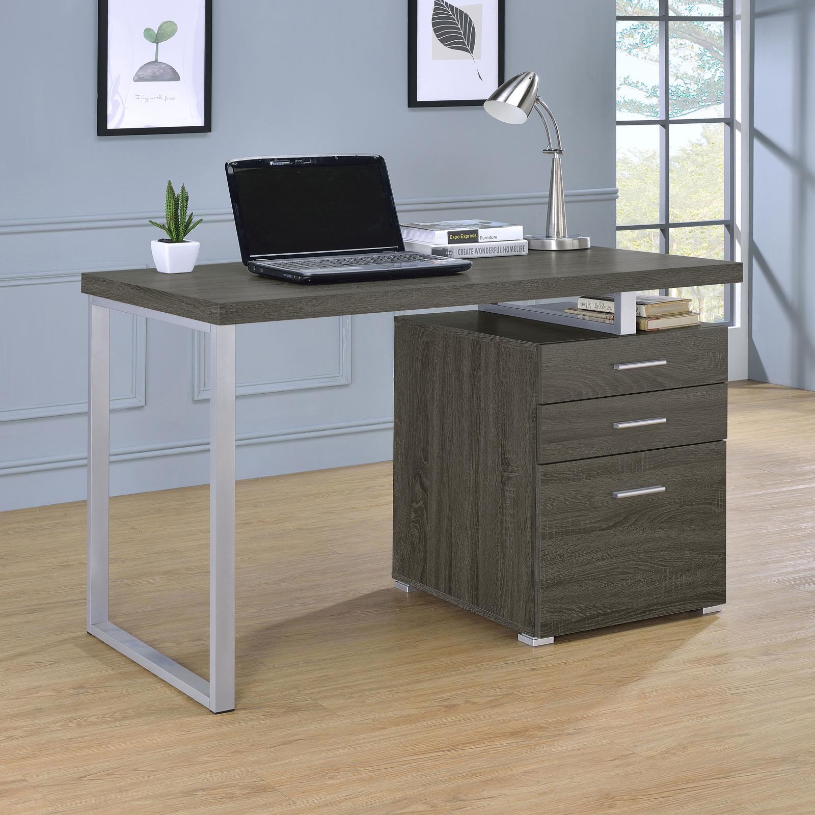 Weathered Grey 3-Drawer Reversible Office Desk