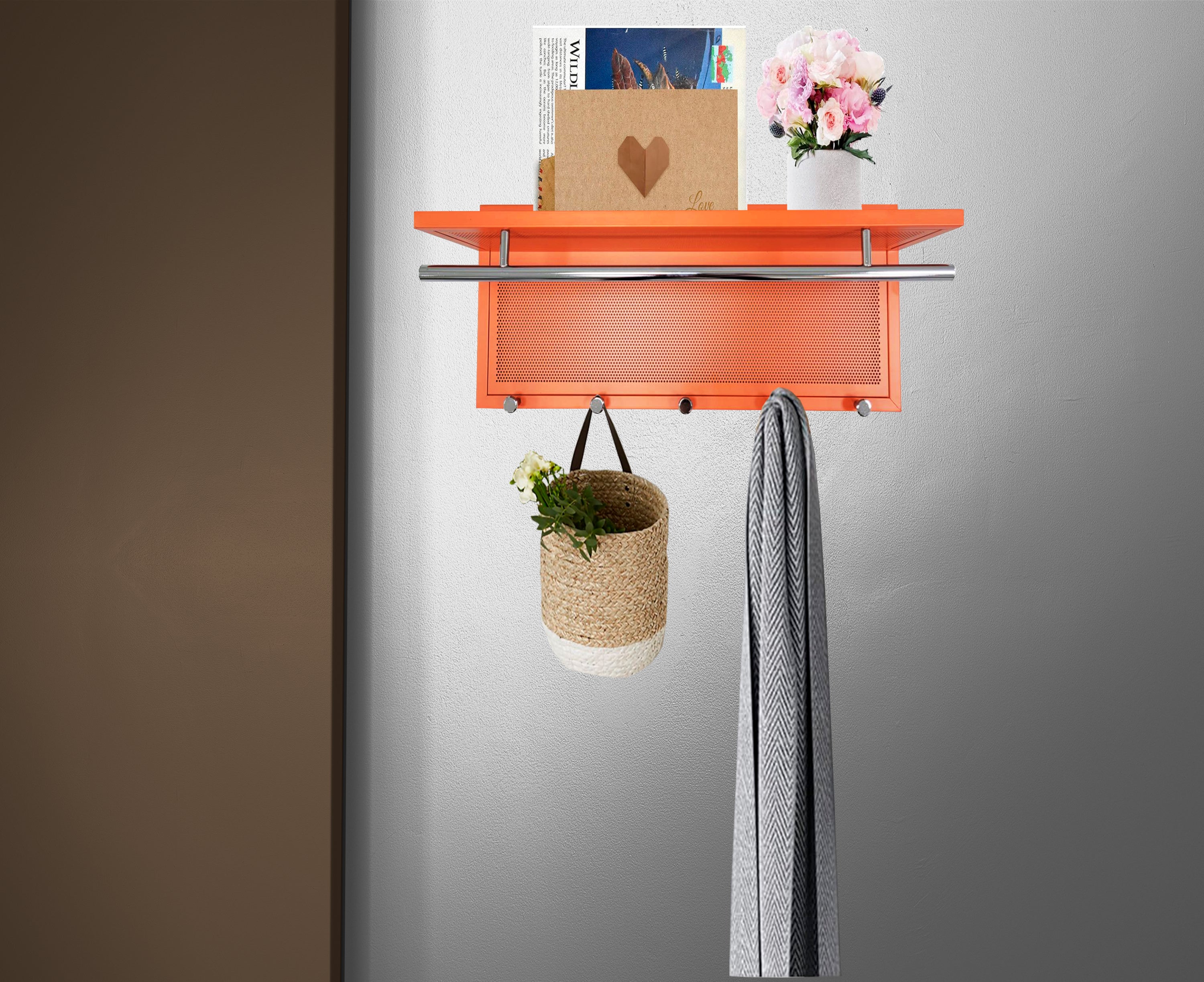 Orange Metal Powder Coating Hook Shelf | Esyspot
