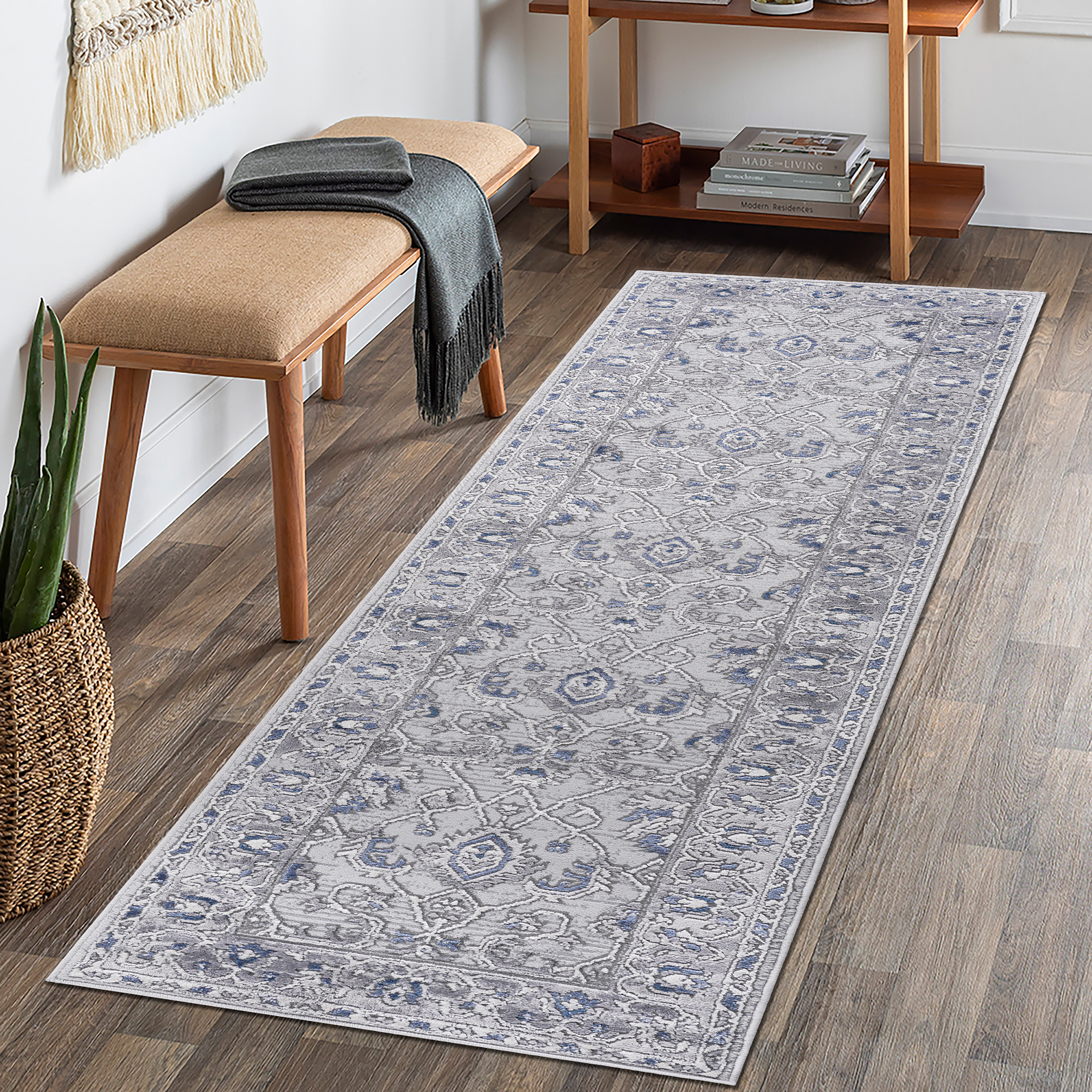 NAAR MARFI Rugs: 2x8 Grey/Blue Oriental Area Rug
