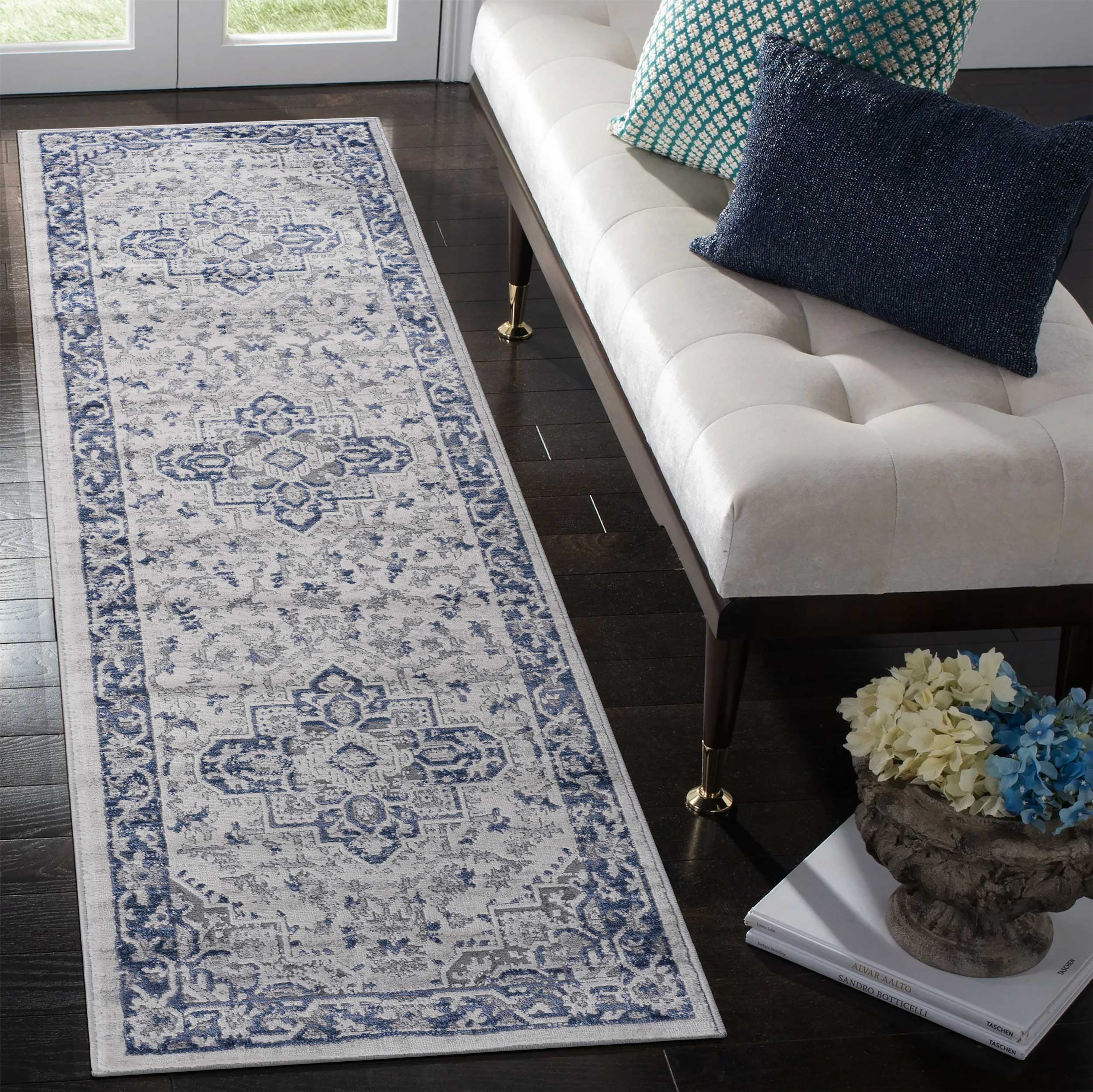 Blue/Grey Area Rug: 2x8 Non-Shedding Rug