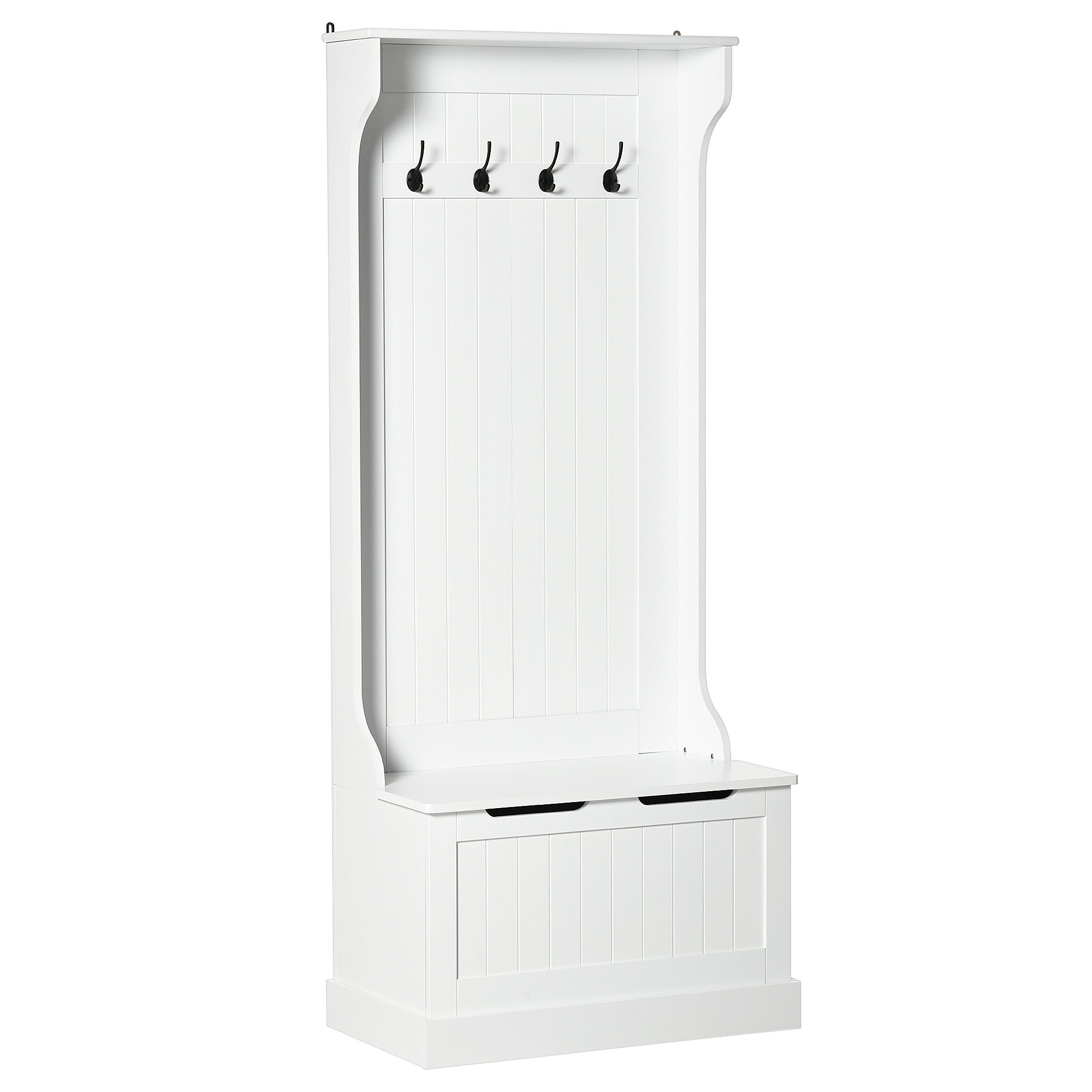 Hall Tree with Bench, Coat Rack & Storage - White