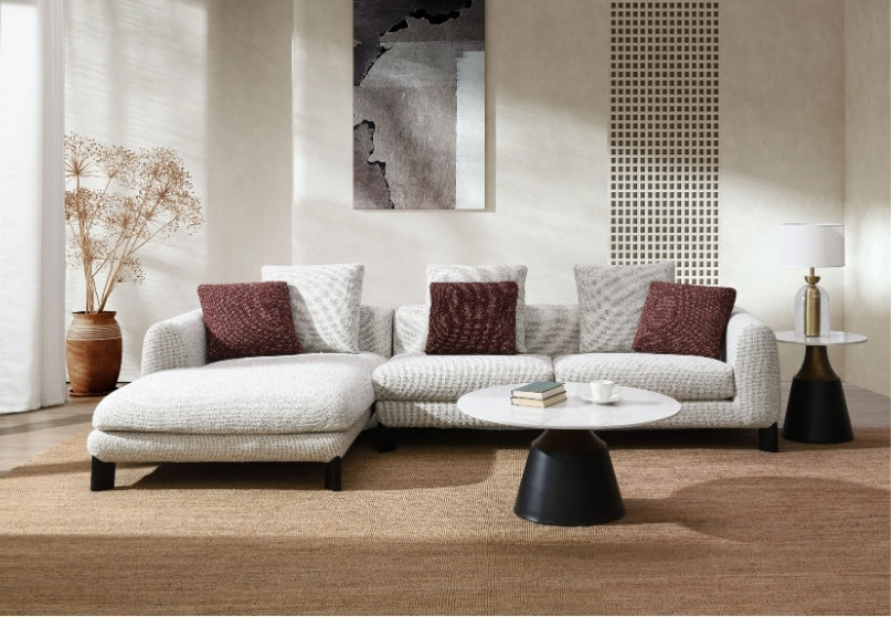 Maroon & Beige Tweed Sectional Sofa