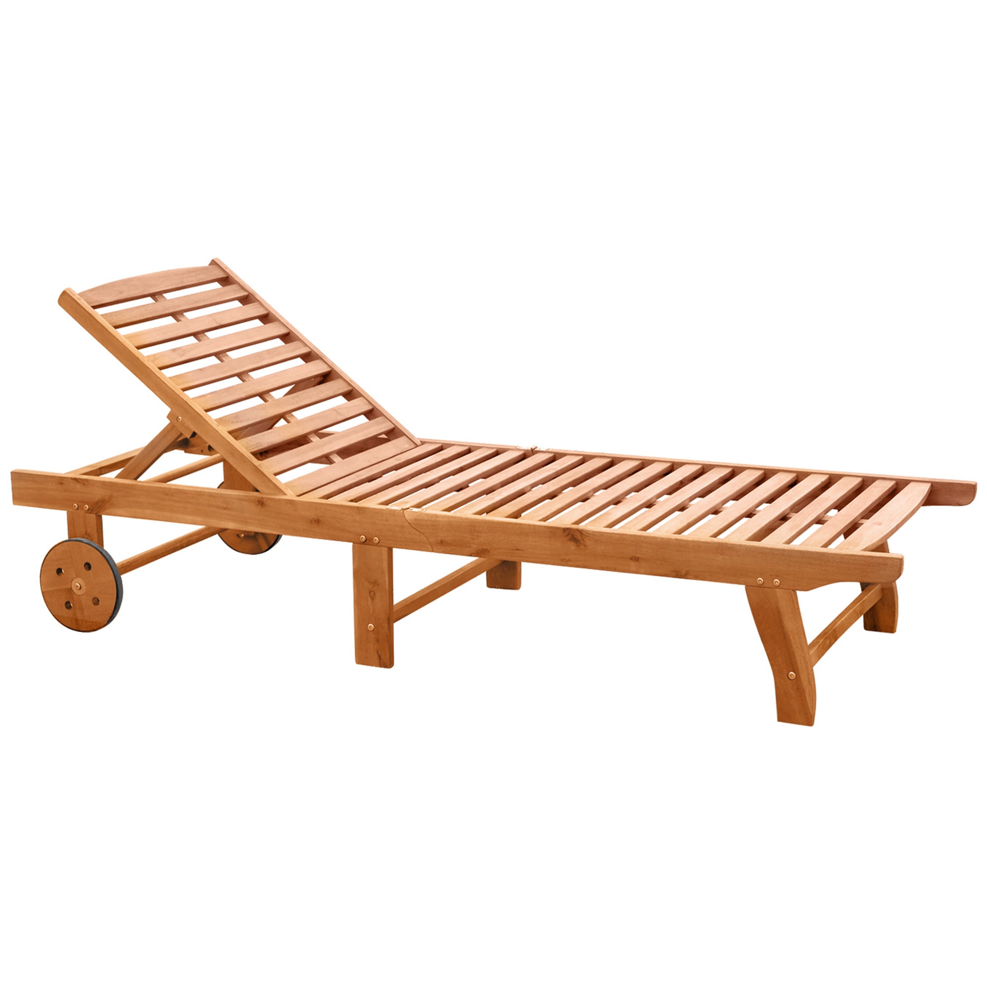 Folding Acacia Wood Chaise Lounge with Wheels