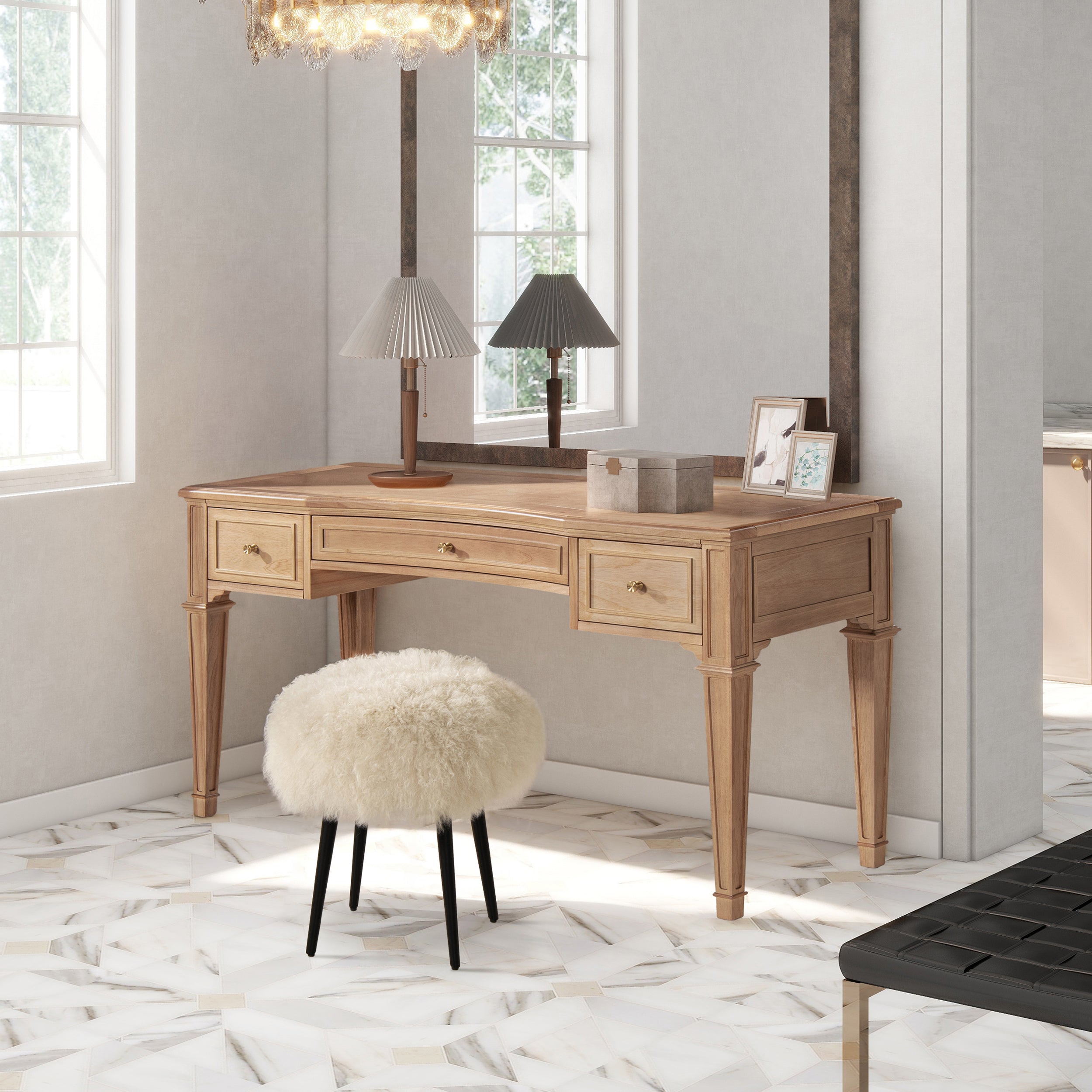 Dauphin 55" 3-Drawer Wood Executive Desk, Natural Brown