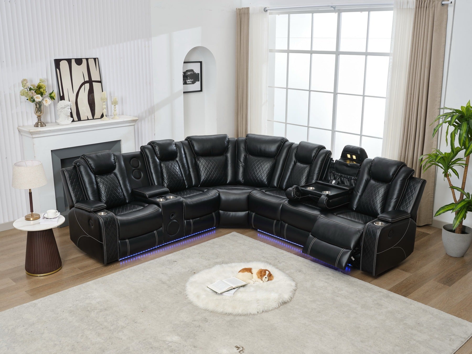 M071 Power Reclining Sectional Sofa w/Speakers & LED - Black