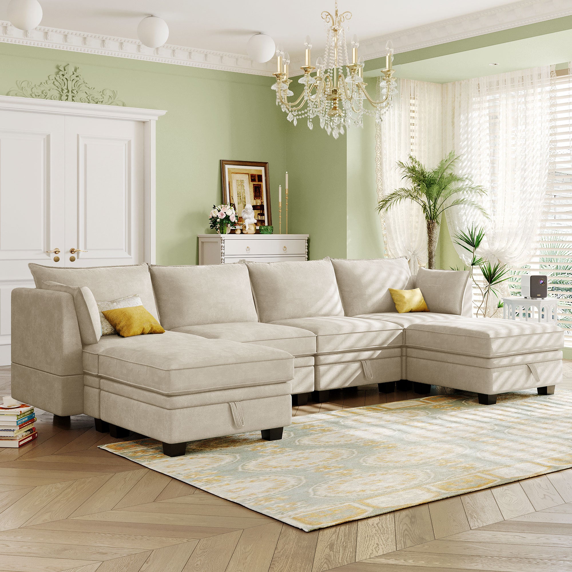 U-Style Modern U-Shape Sectional Sofa w/ Chaise & Storage