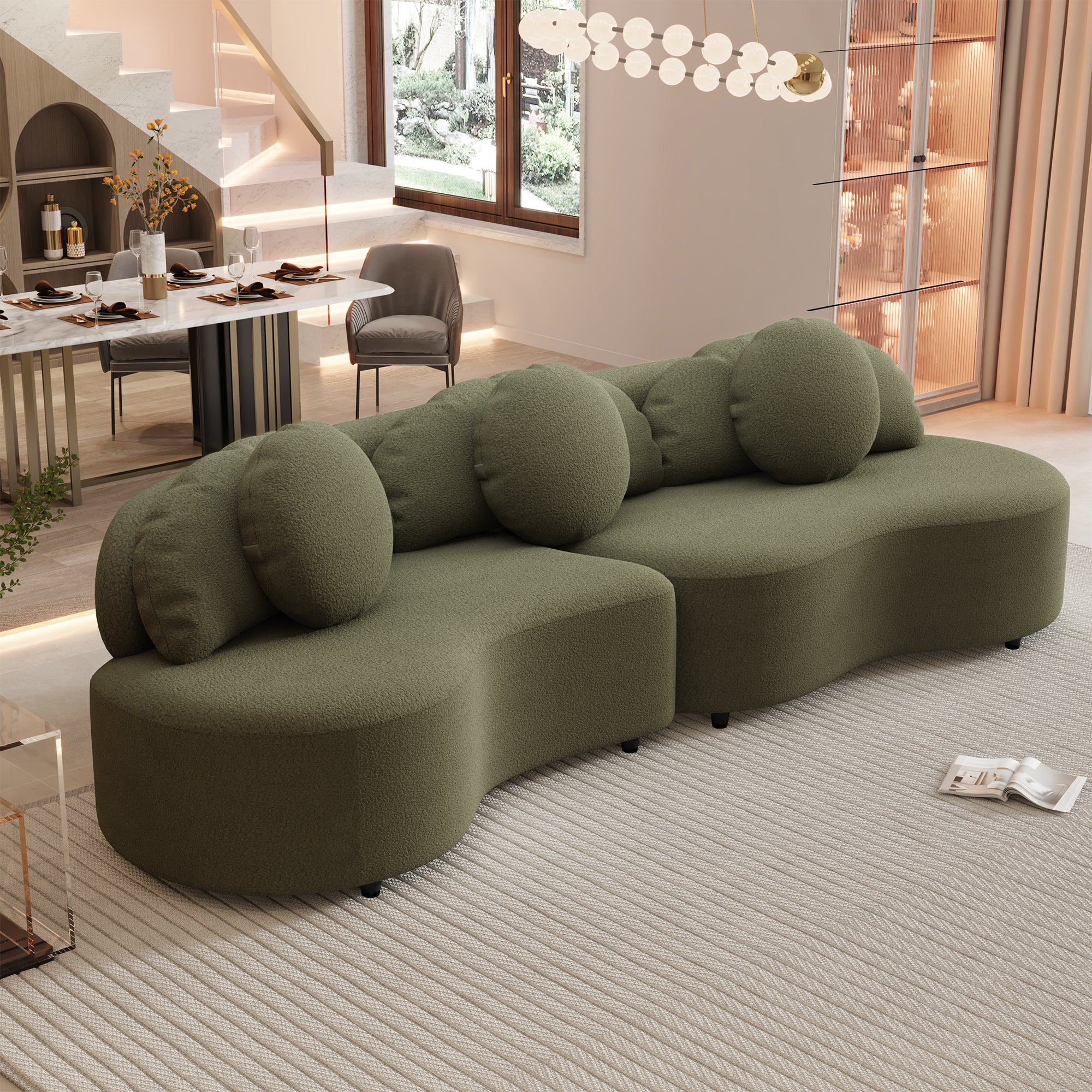 Modern Green Velvet Sofa: Lamb Upholstery