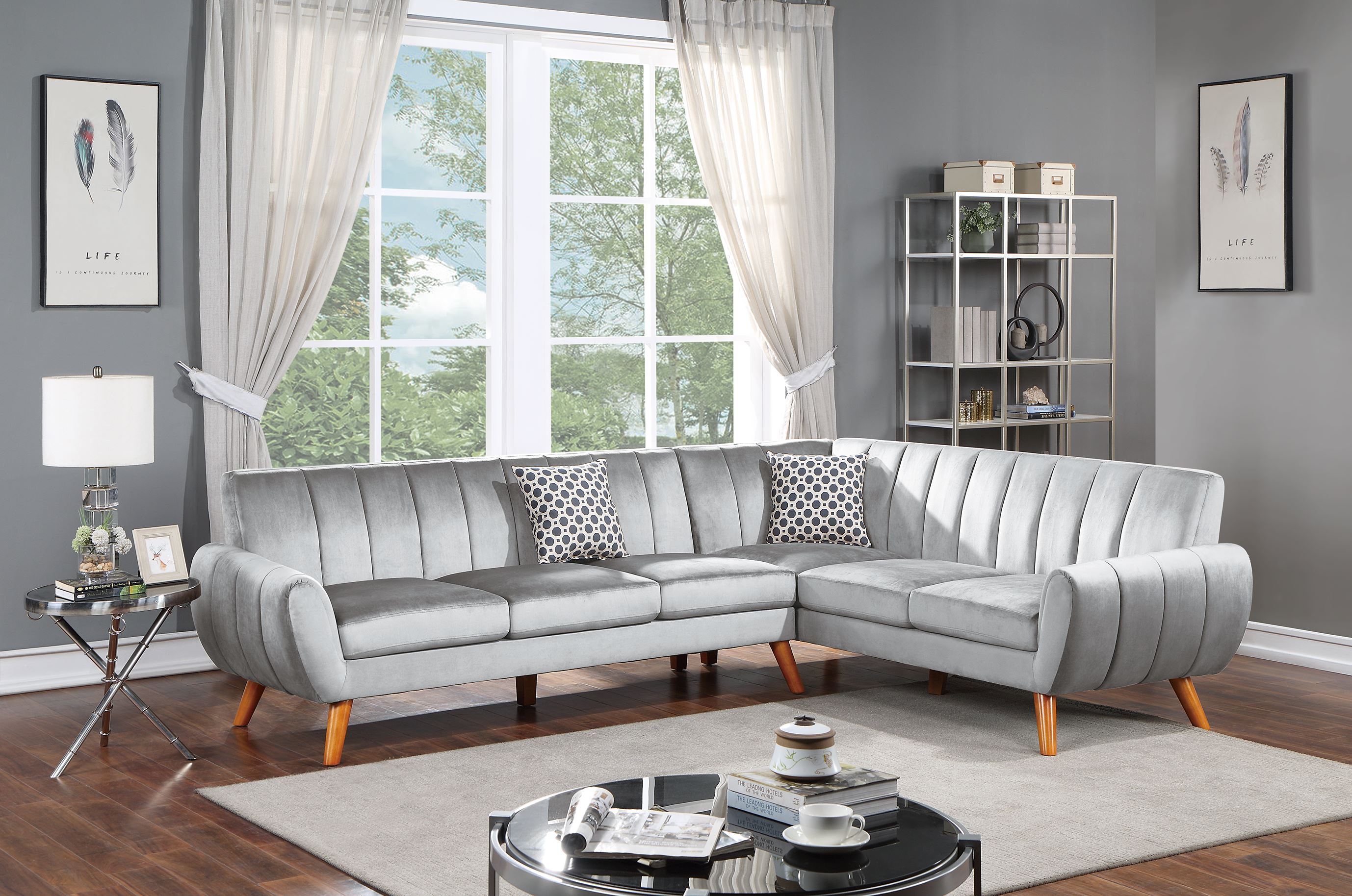 Black Faux Leather Sectional Sofa - 2 PC