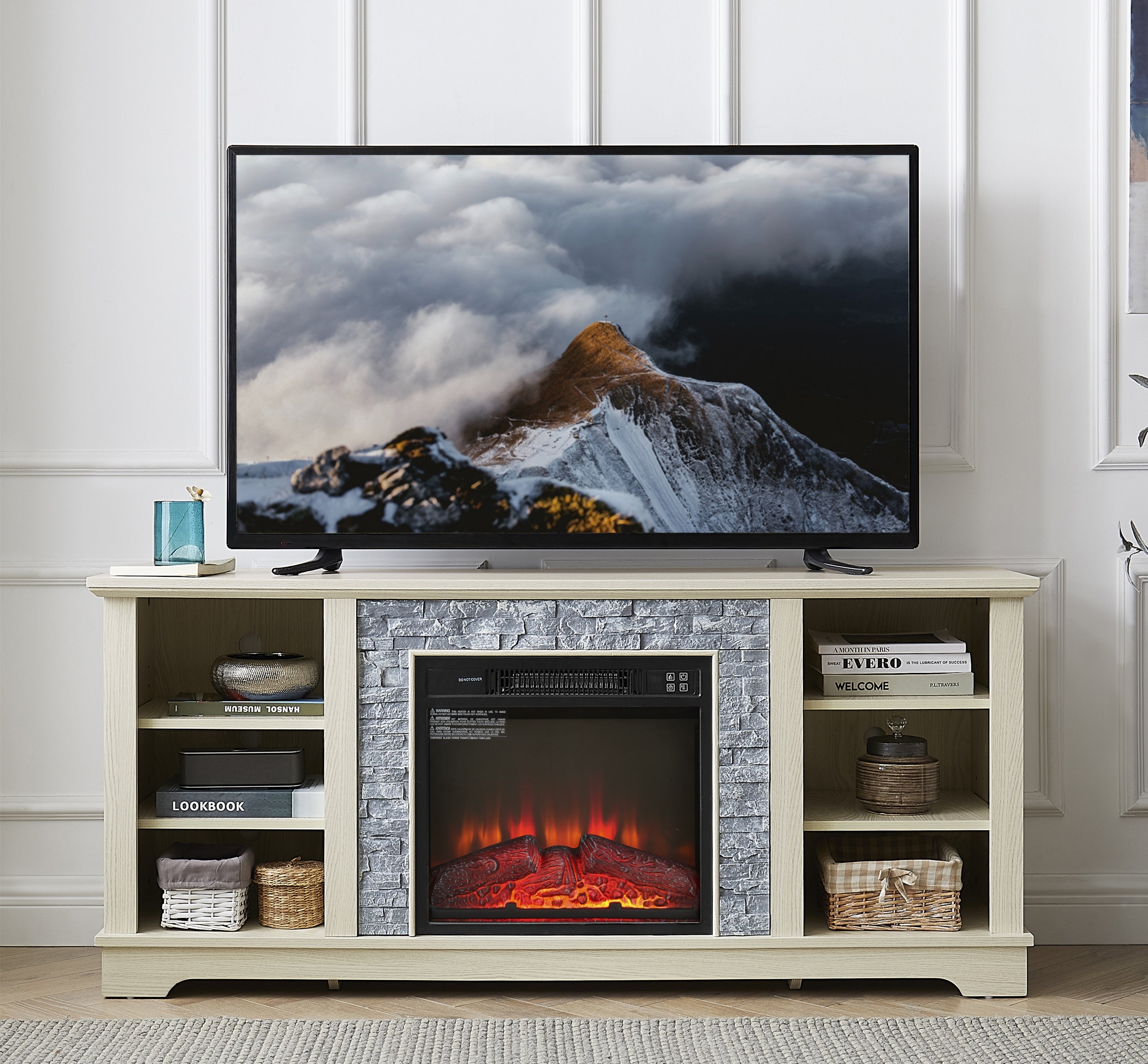 Electric Fireplace TV Stand | Modern Media Console | White