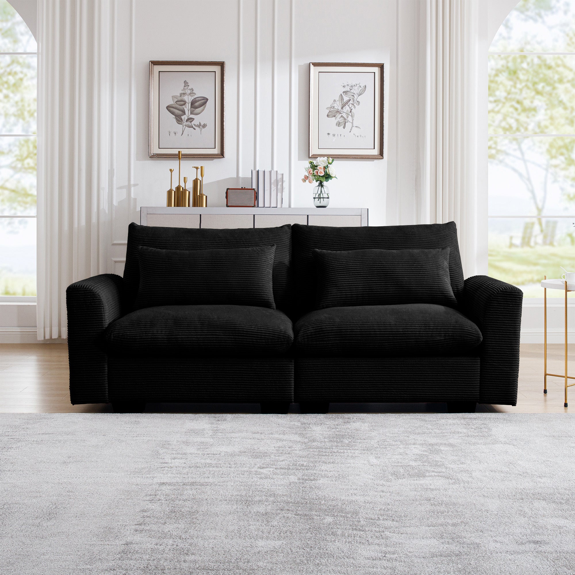 Black Corduroy Sofa: Modern 2-Seater Apartment Sofa
