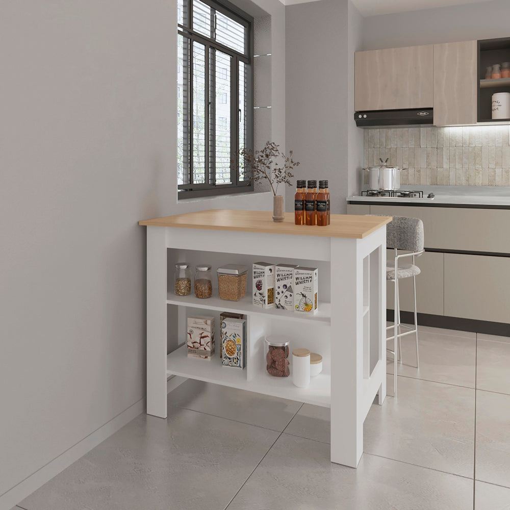 Ada Kitchen Island: Light Pine & White