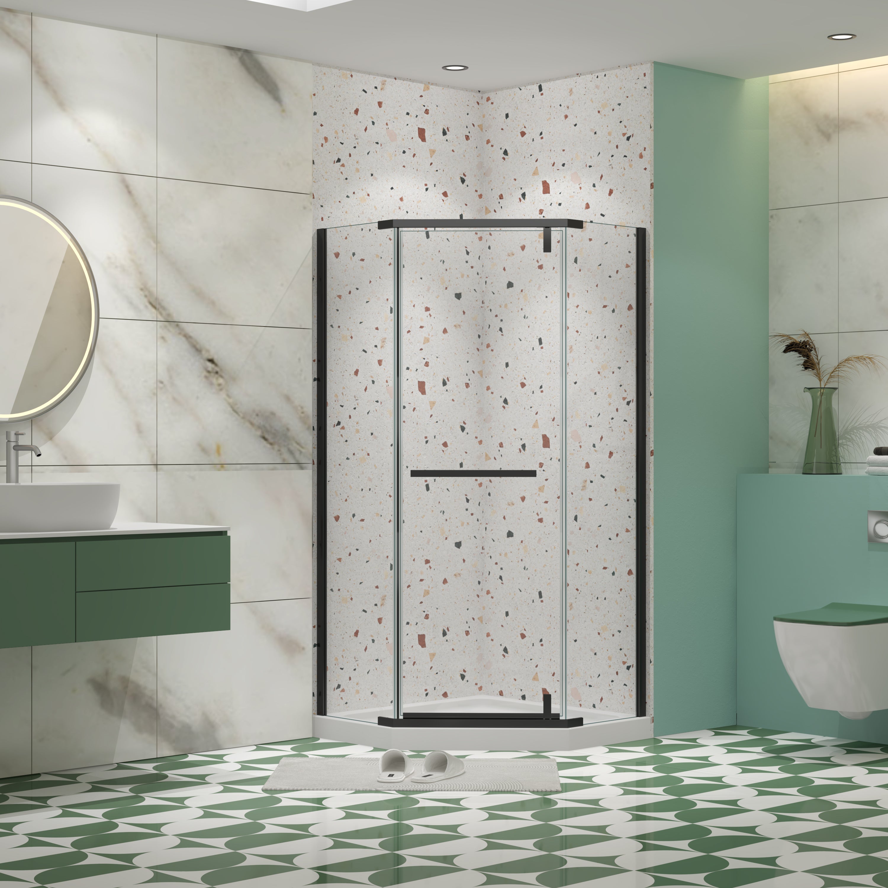 Matte Black Pivot Shower Door: 35x72" Tempered Glass