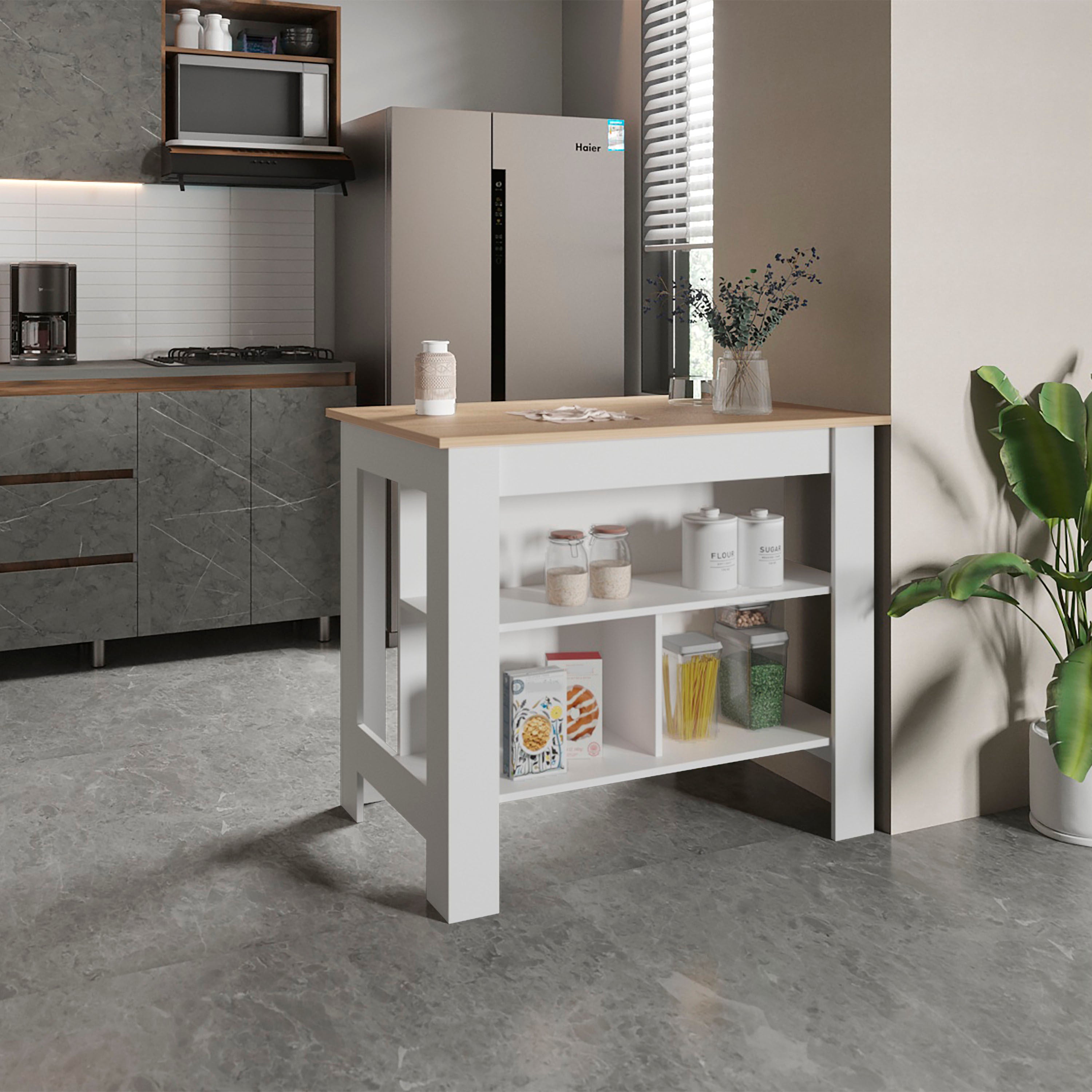 Cortes Kitchen Island: 40" Wide, 2-Tier Shelf