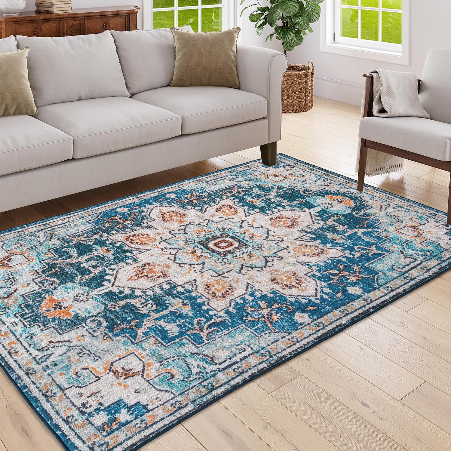 Bohemian 5x7 Area Rug: Washable, Non-Slip