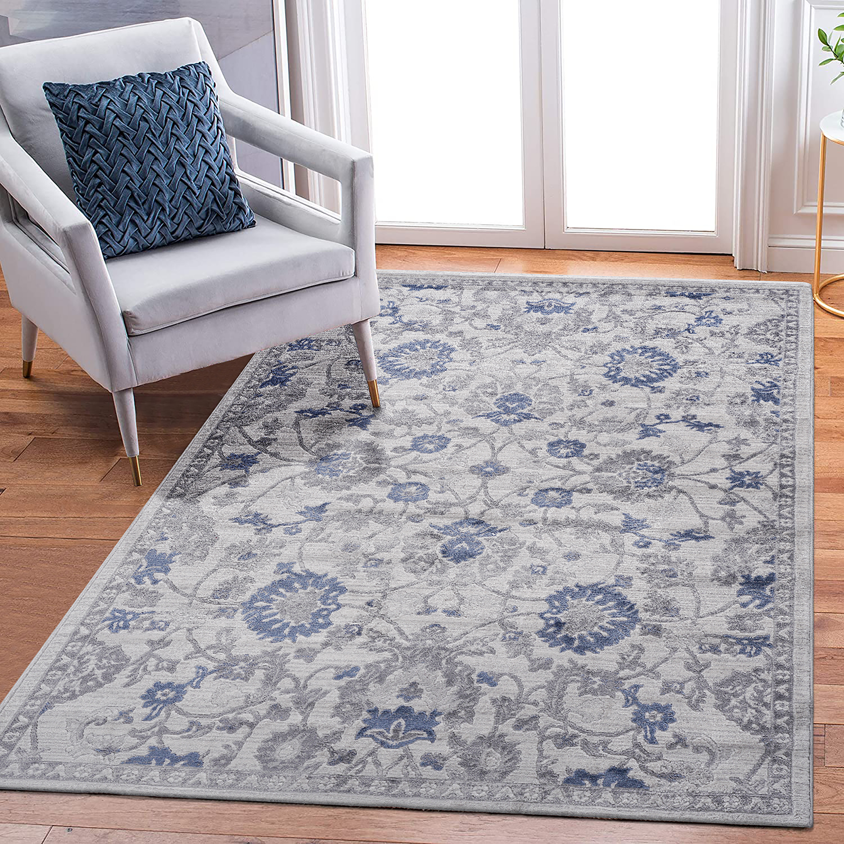 5x7 Area Rug: Blue, Silver, Oriental Style