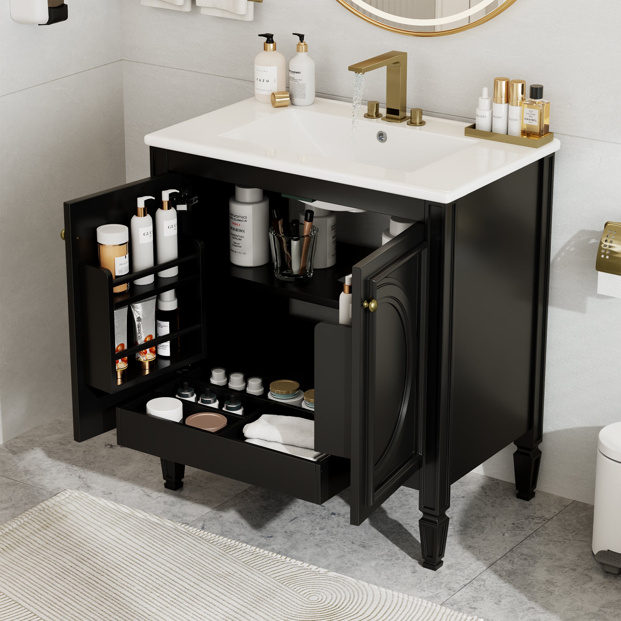 Vintage Black 30" Vanity with Sink & Shelf