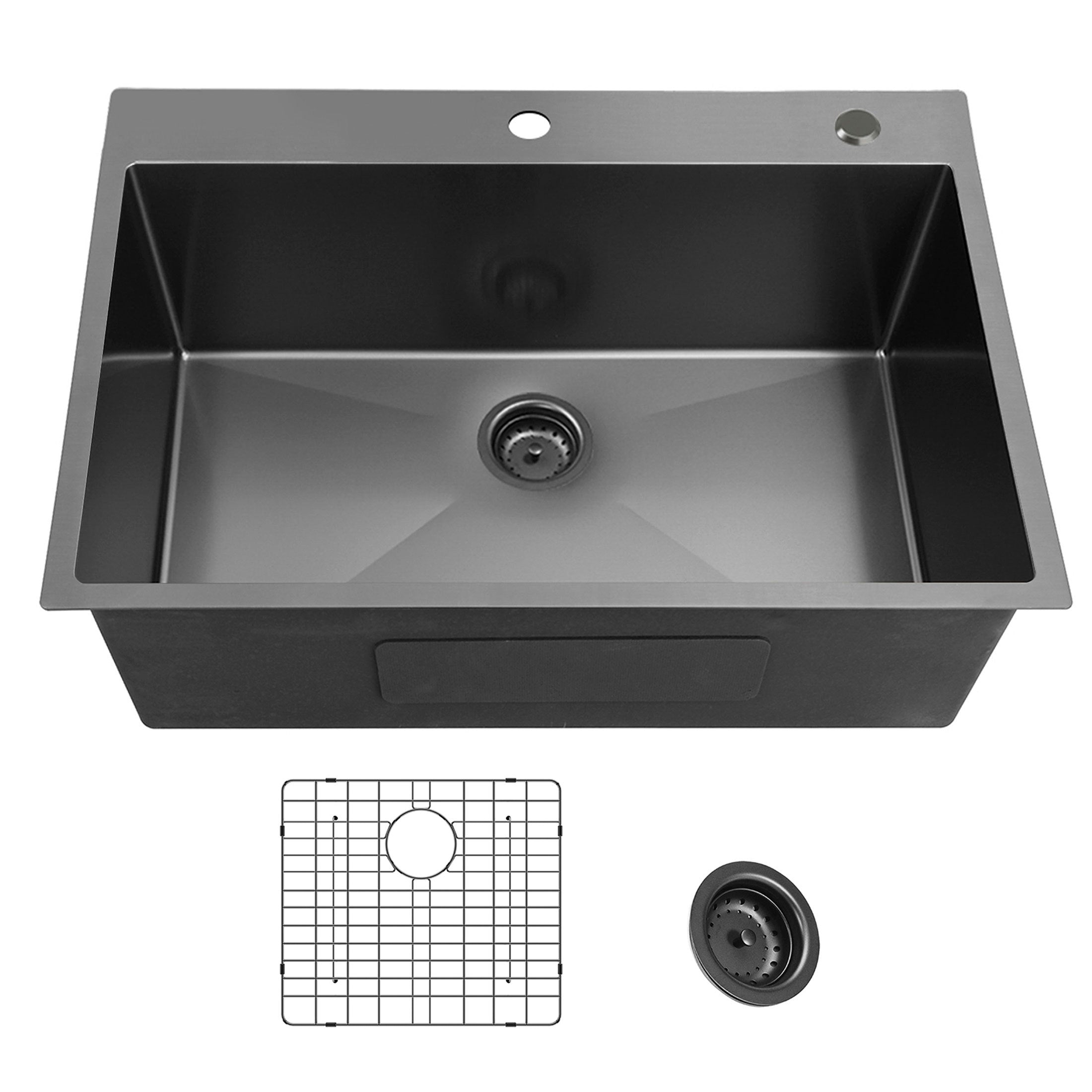 Gunmetal Black Kitchen Sink: 25x22" Topmount 304SS