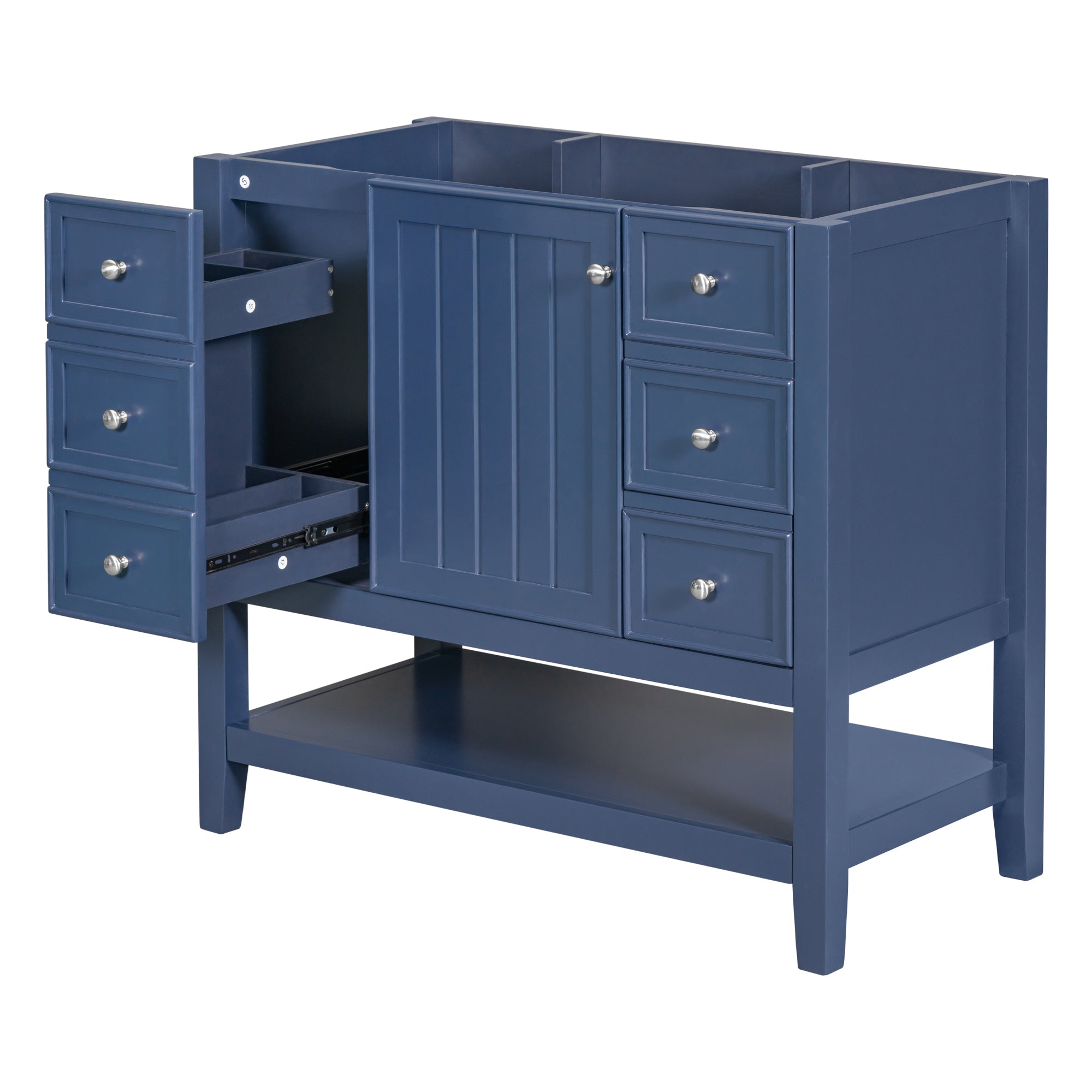 36" Blue Bathroom Vanity Base: 1 Cabinet, 3 Drawers