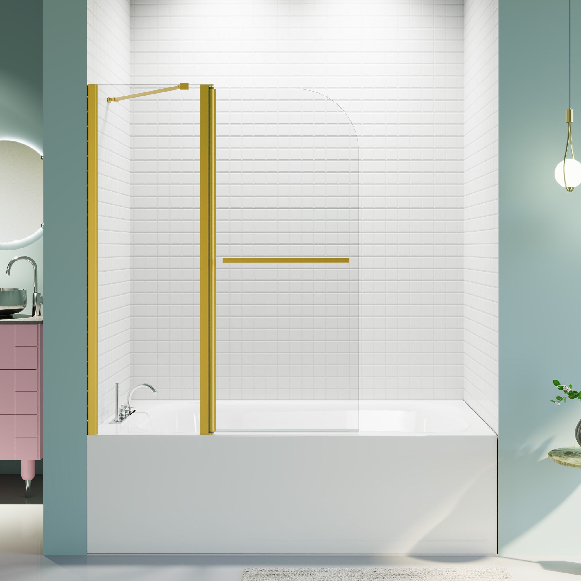 Frameless Shower Door: 43x58", Brushed Gold