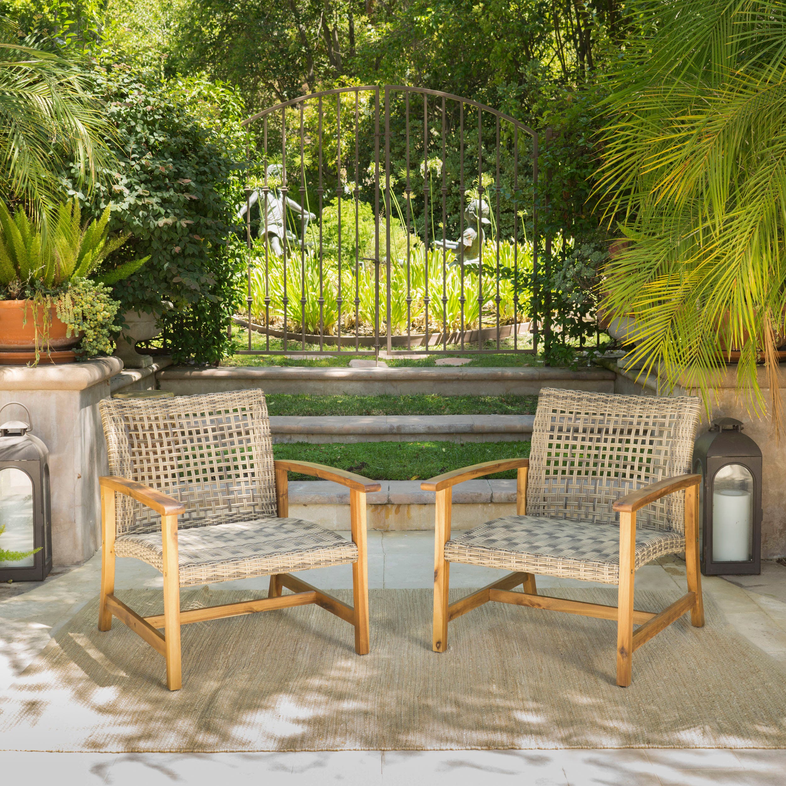Hampton Wood & Wicker Club Chairs (Set of 2)