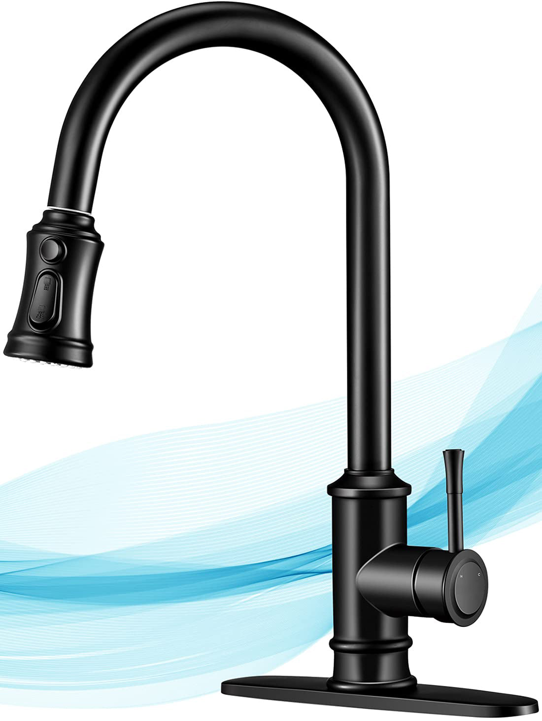 Black Kitchen Faucet: 360° Pull-Down Sprayer