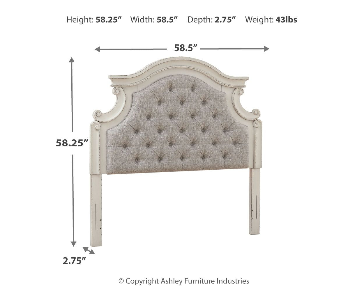 Realyn - Full UPH Panel Headboard - Chipped White