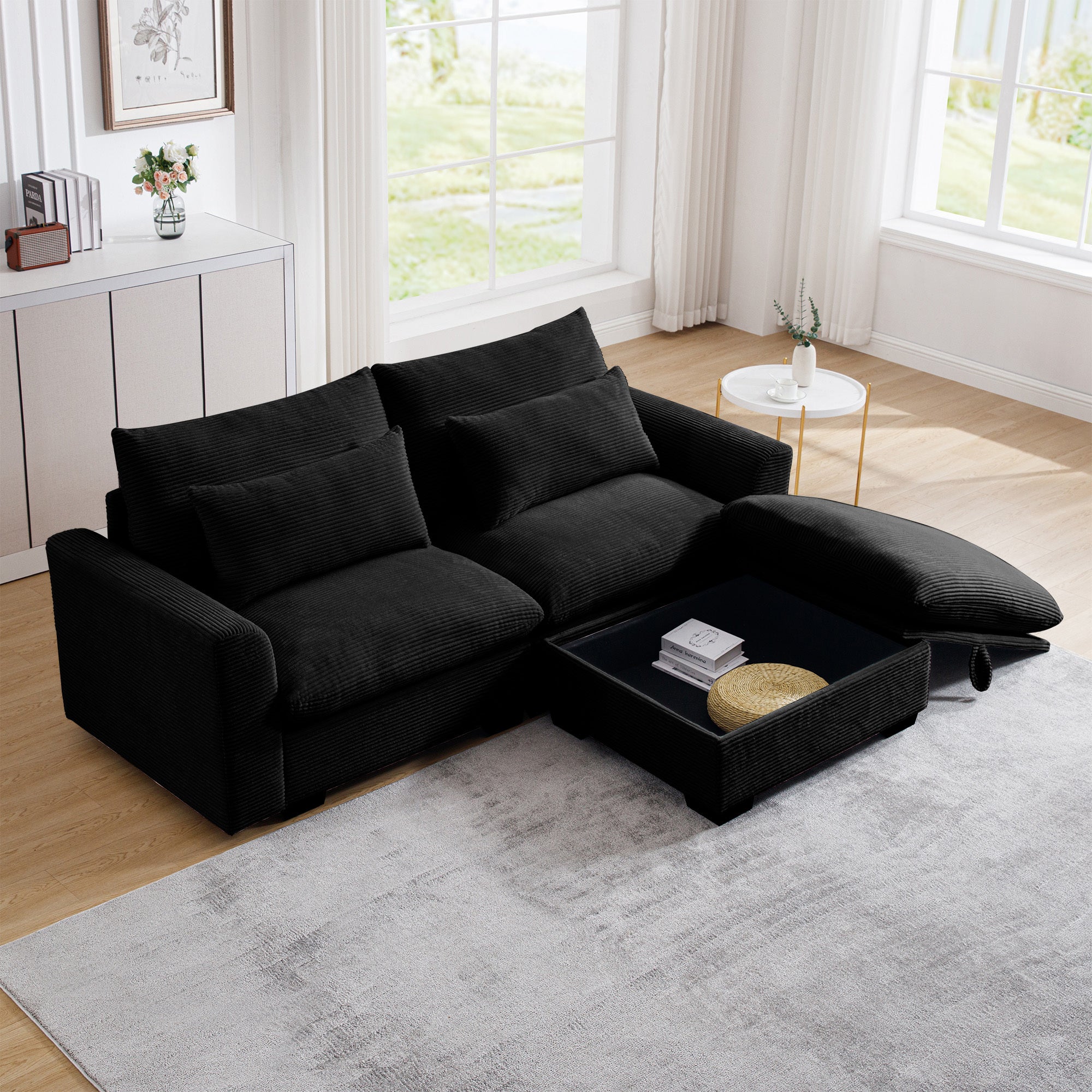 Modern Corduroy Sectional Sofa with Ottoman