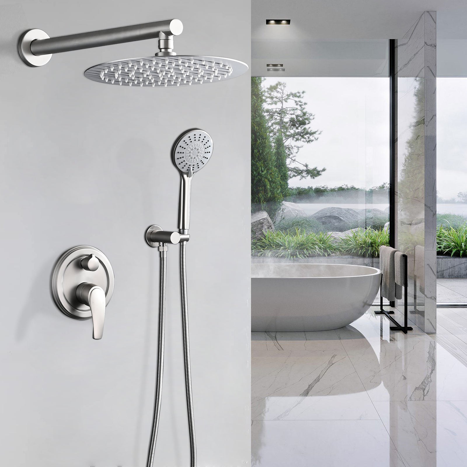 10" Wall Mount Shower: High Pressure Rain & Handheld