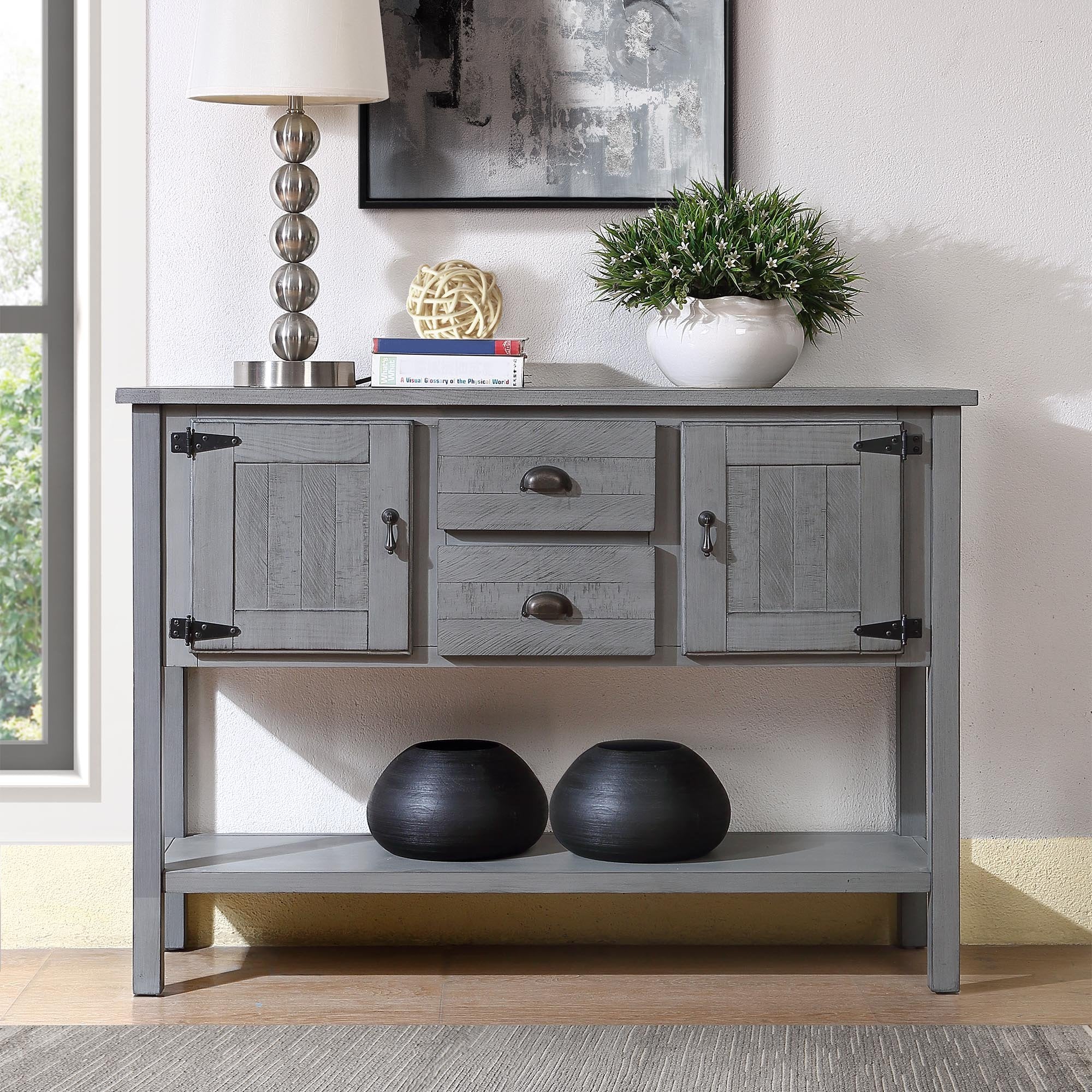 Retro Gray Wood Console Table: 48" Sideboard