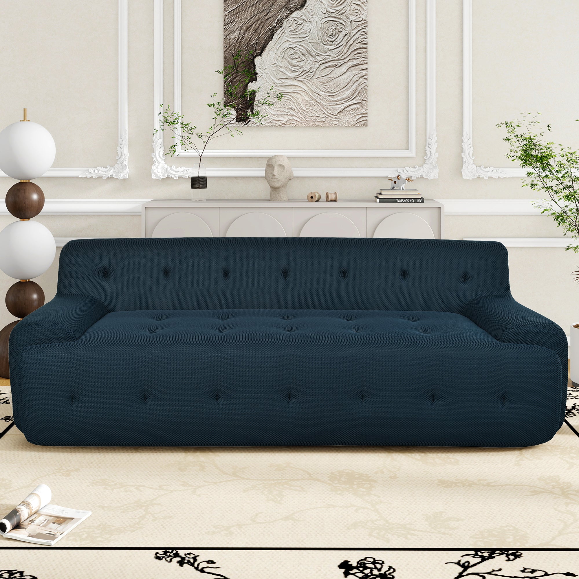 Modern Minimalist Sofa: 86.2" Tufted 3-Seat