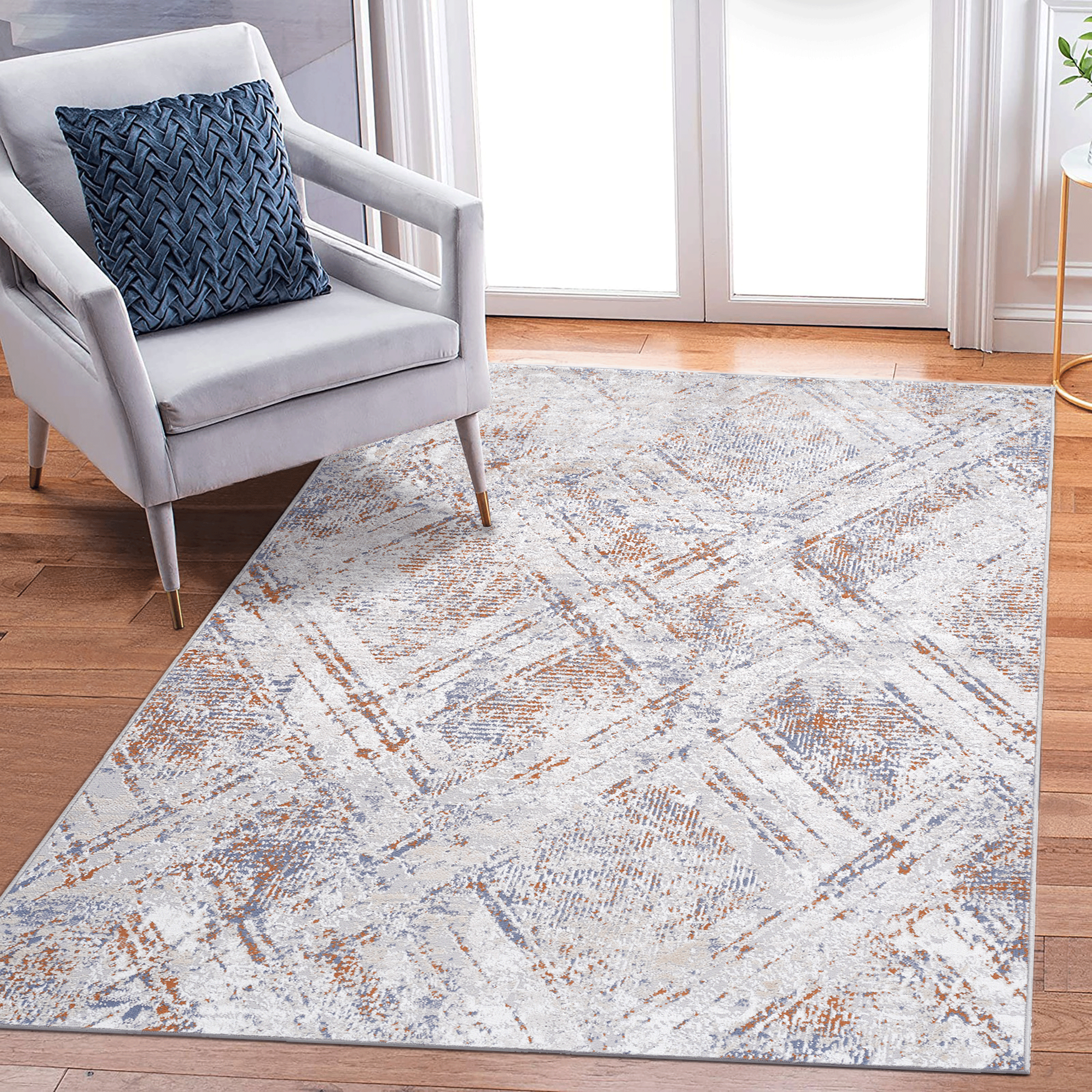 Beige Geometric Area Rug: Stain-Resistant & Soft