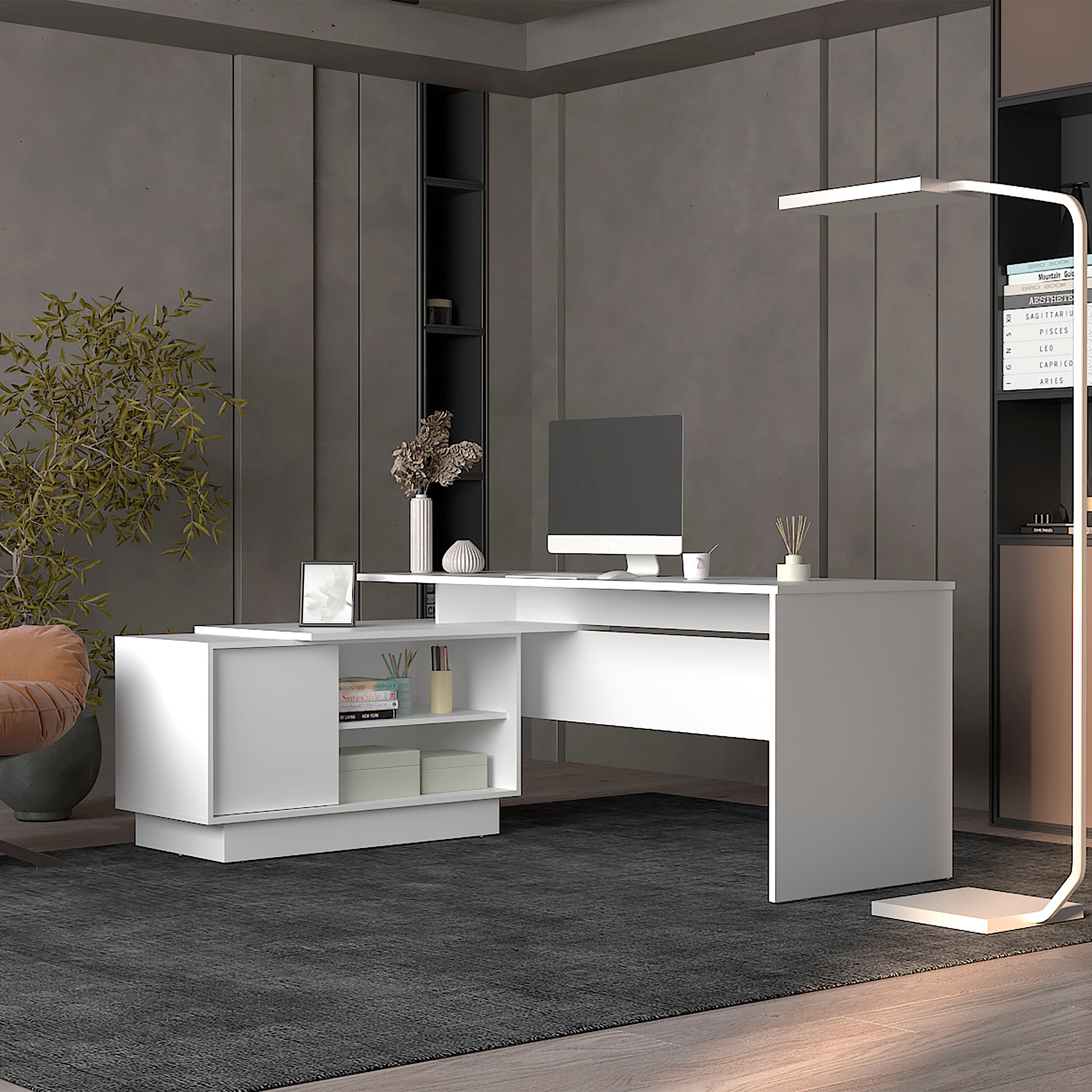 Emery L-Shaped Desk | 70" Wide w/ Cabinet & Shelves