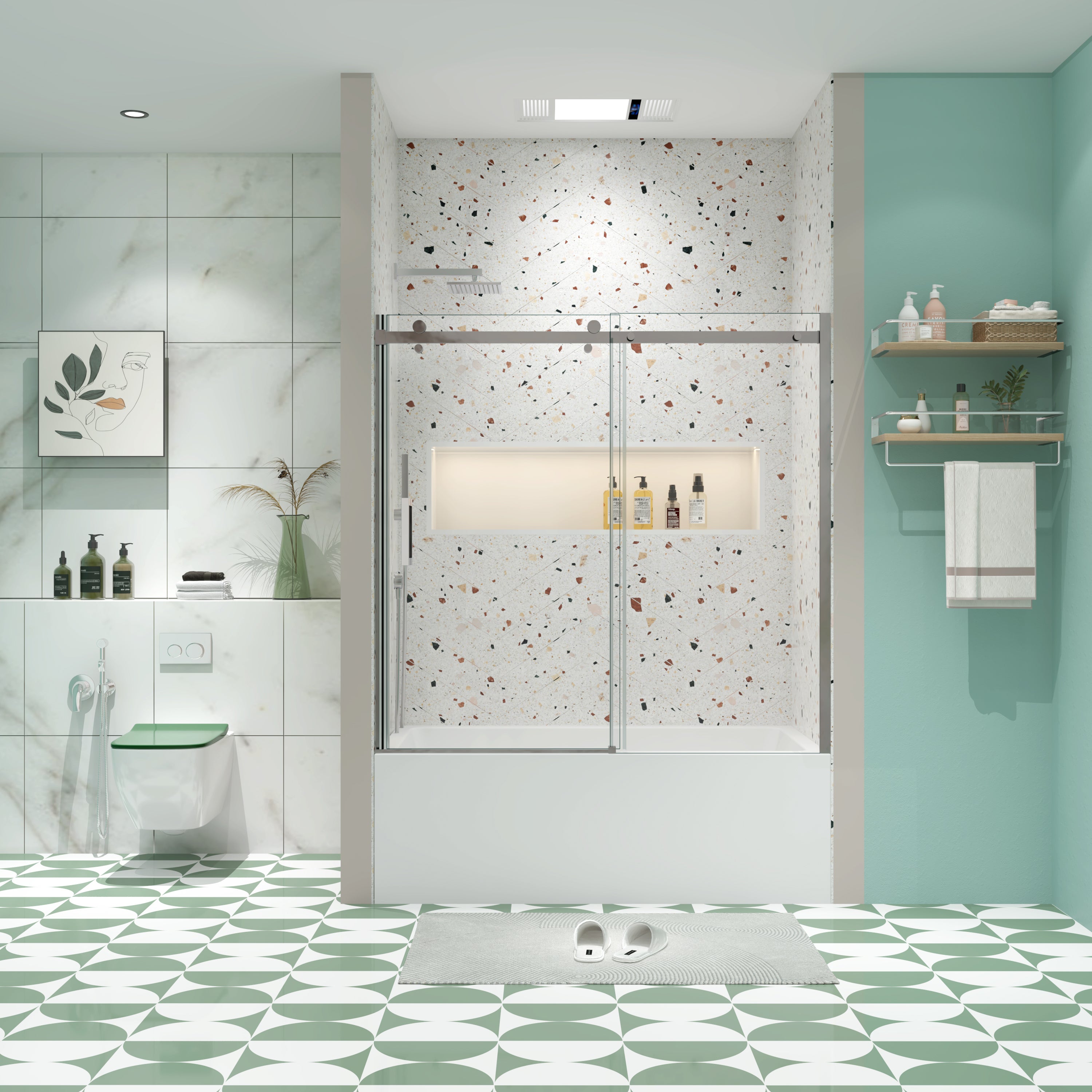 60" Sliding Bathtub Shower Door, 5/16" Tempered Glass