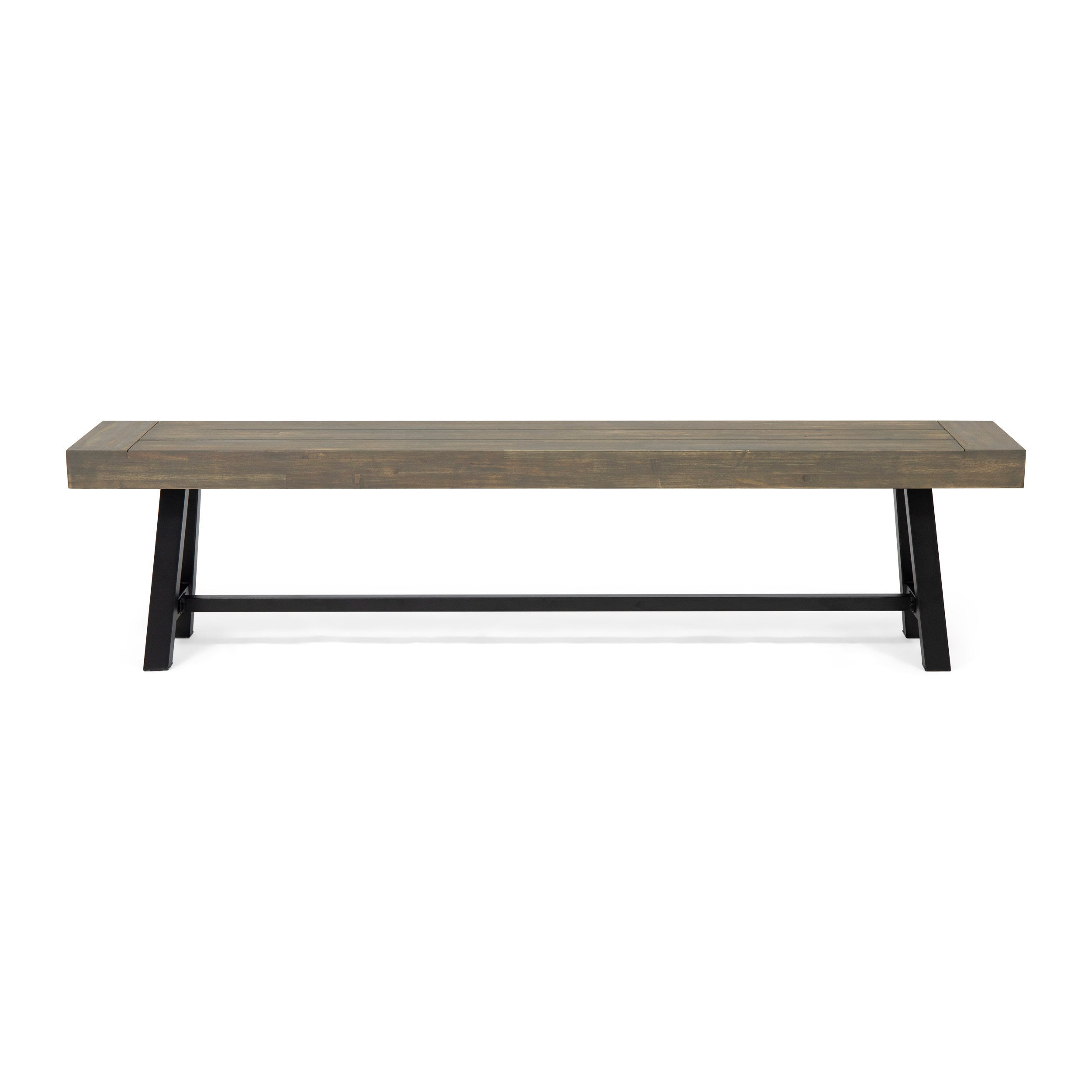 Acacia Wood Patio Bench: Grey/Rustic Metal