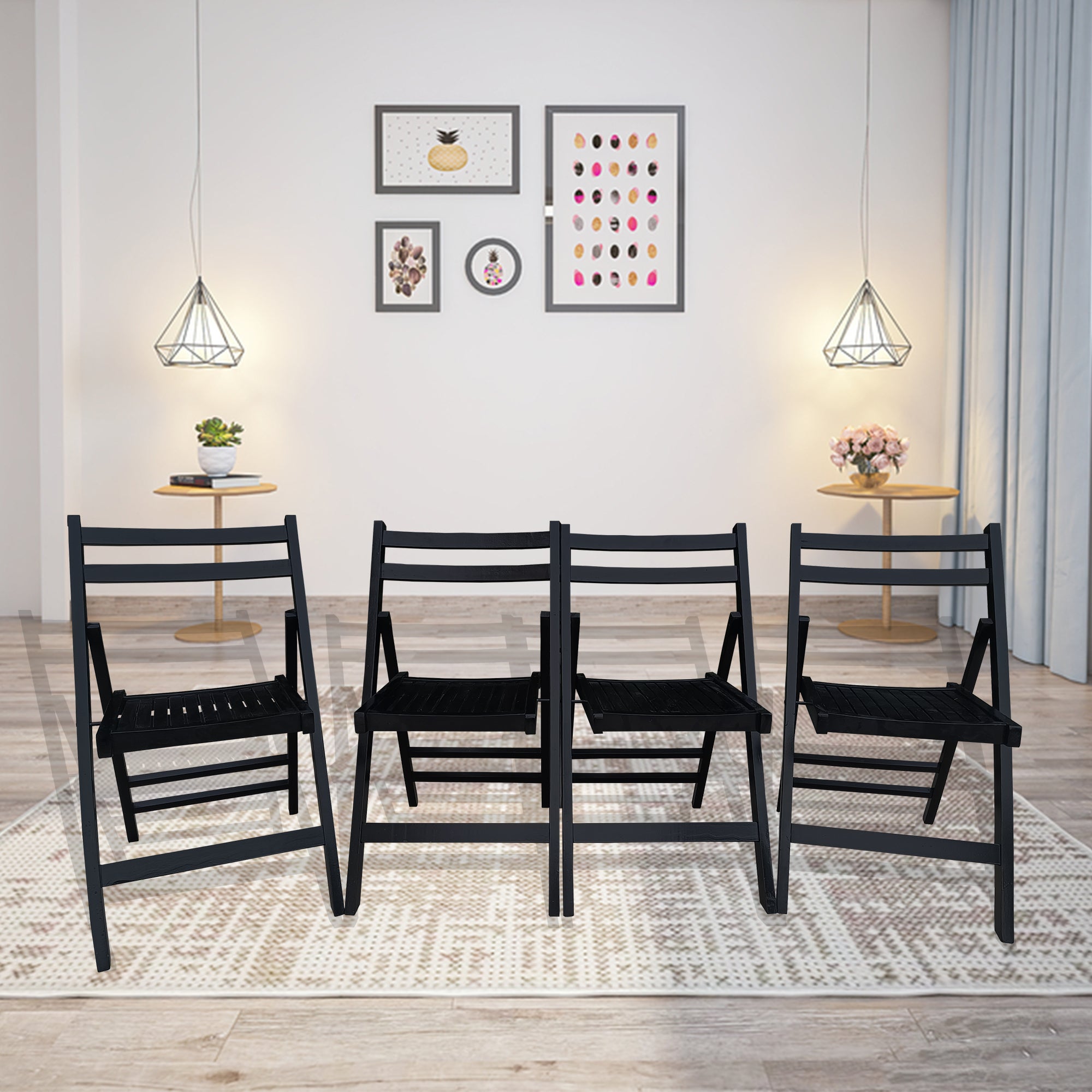 Folding Wood Chairs (Set of 4) - Black
