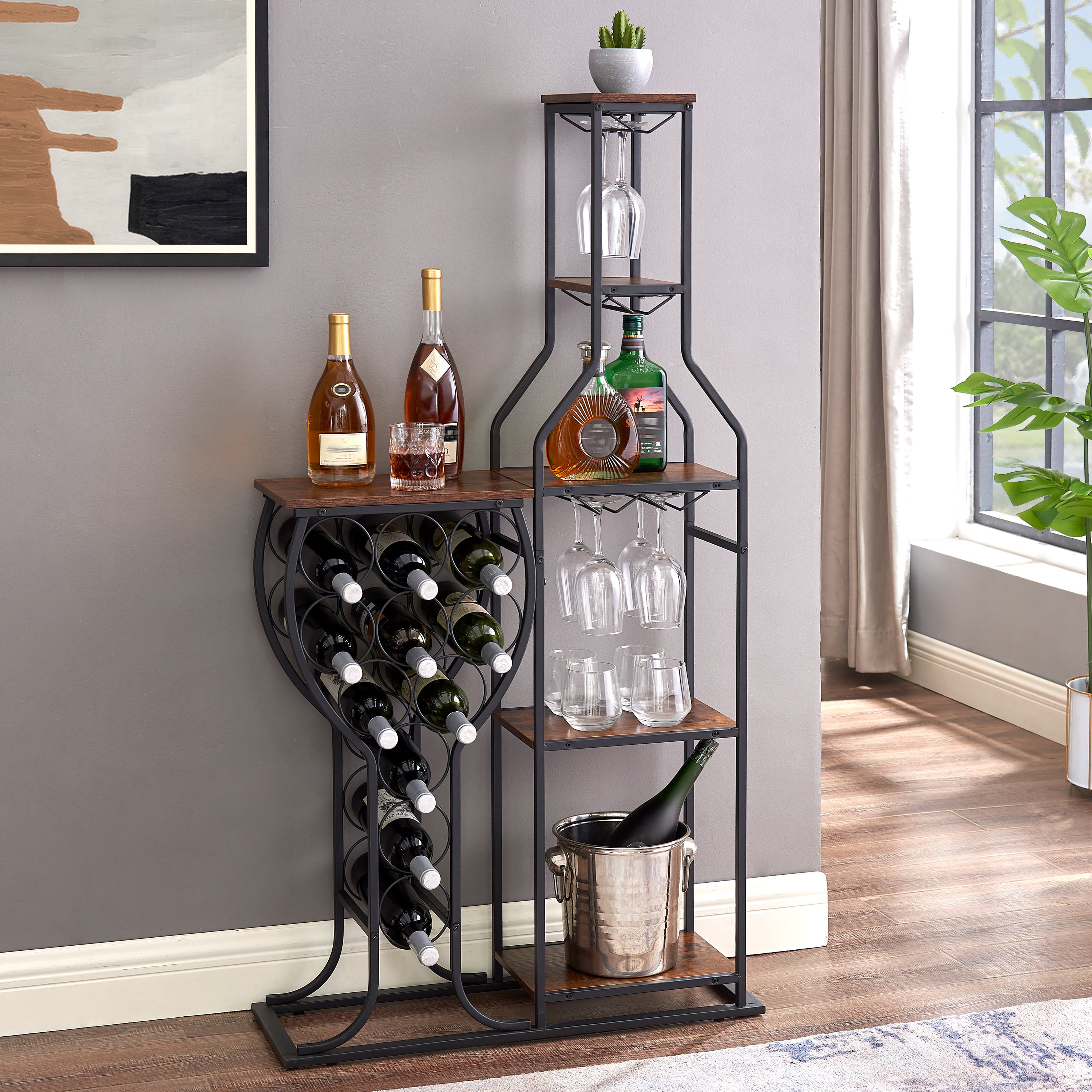 Wine Rack: 11 Bottle, 5 Tier, Hanging Glasses