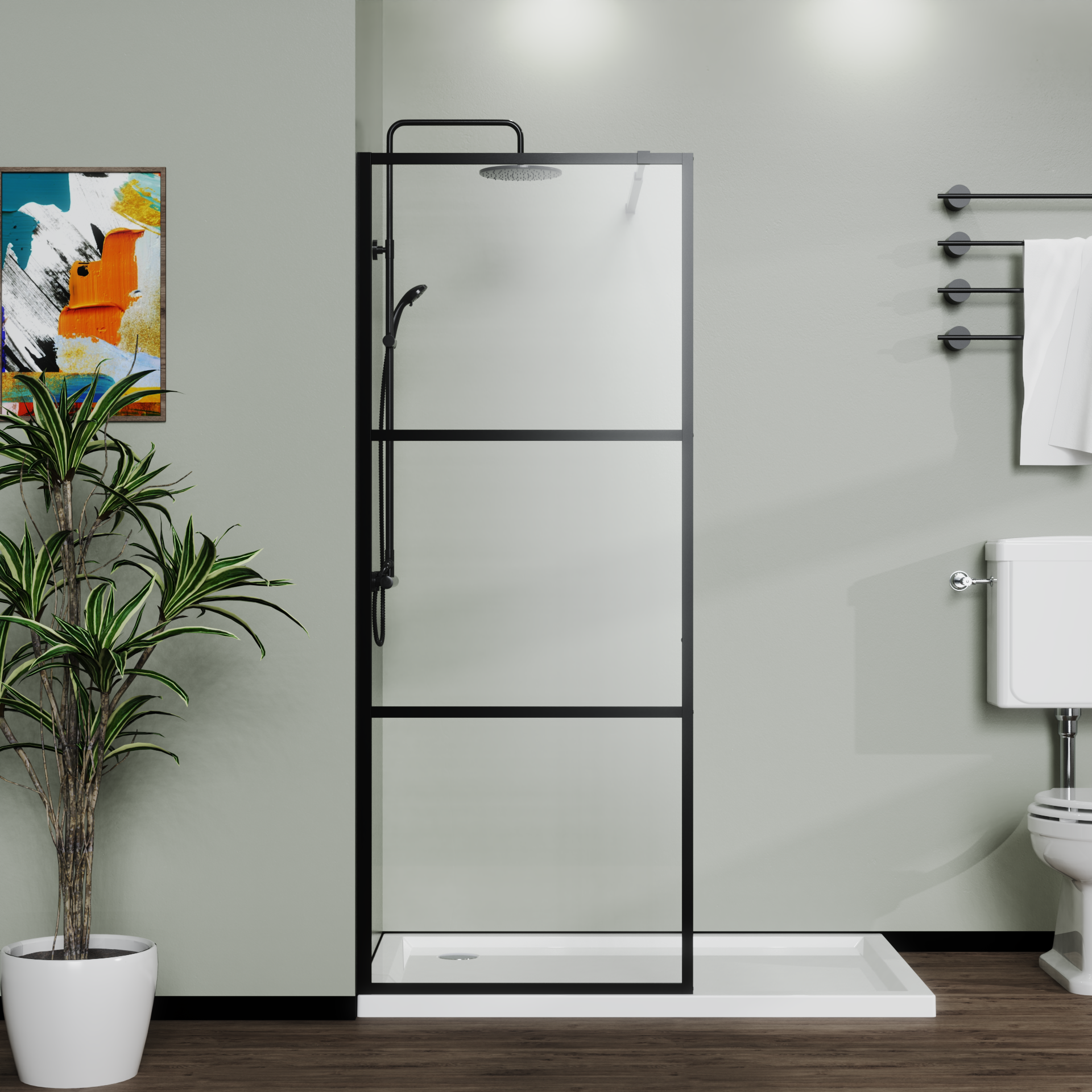 Goodyo 34" Black 3-Panel Walk-In Shower Door