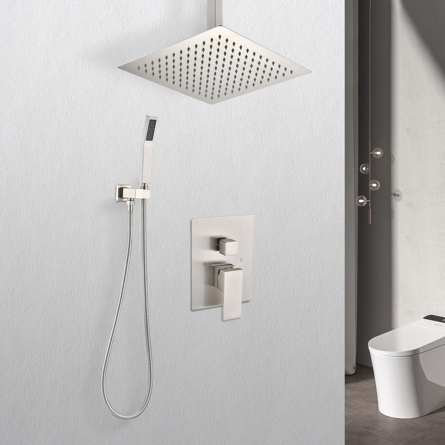 Ceiling Shower System: Handheld & 10' Head