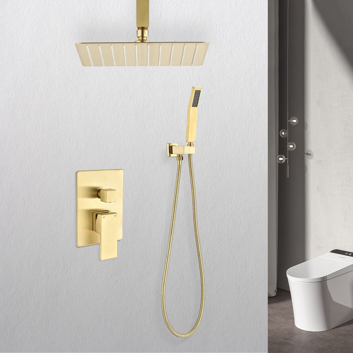 Ceiling Shower Combo: Handheld & 12" Rainfall Head