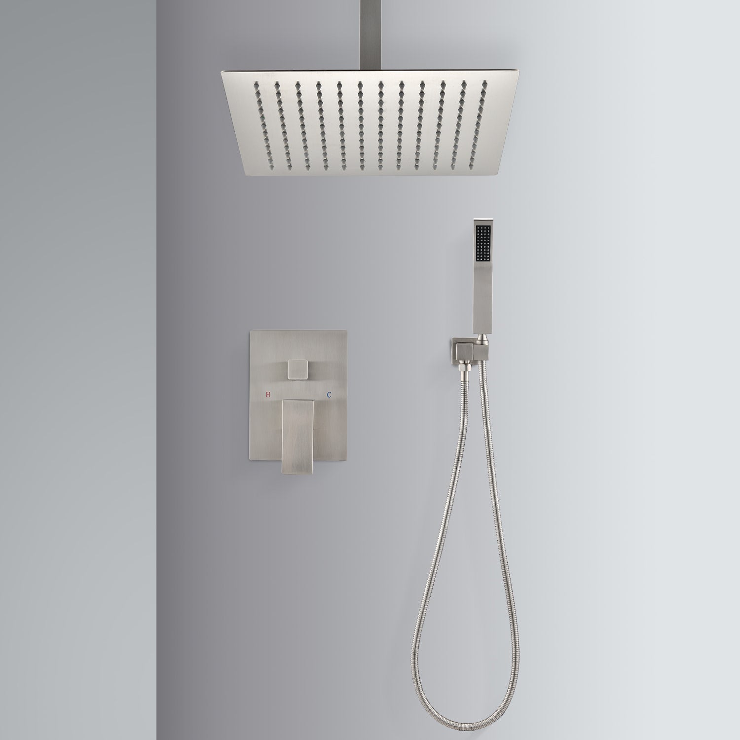 Ceiling Shower Combo: Handheld & 16" Rainfall Head