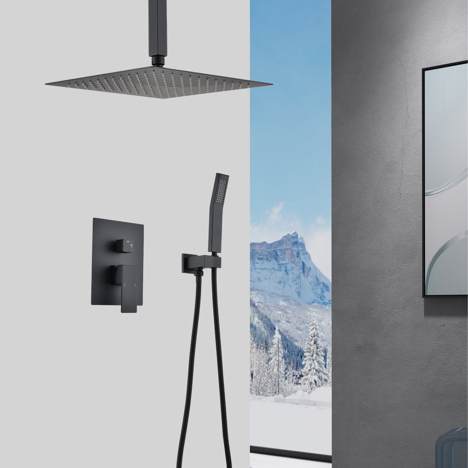Ceiling Shower System: Handheld & 12" Shower Head