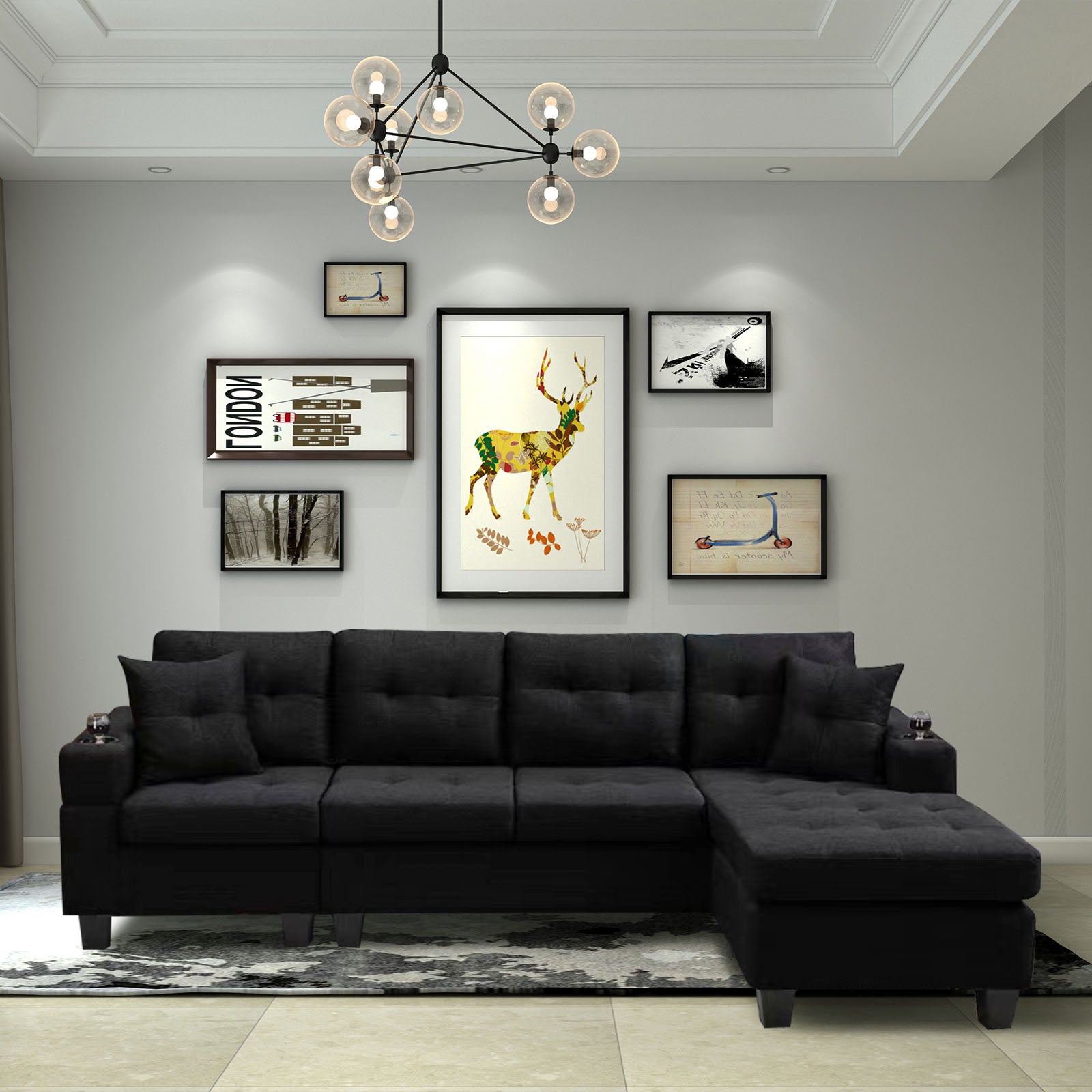 Grey Sectional Sofa w/ Footrest & Storage