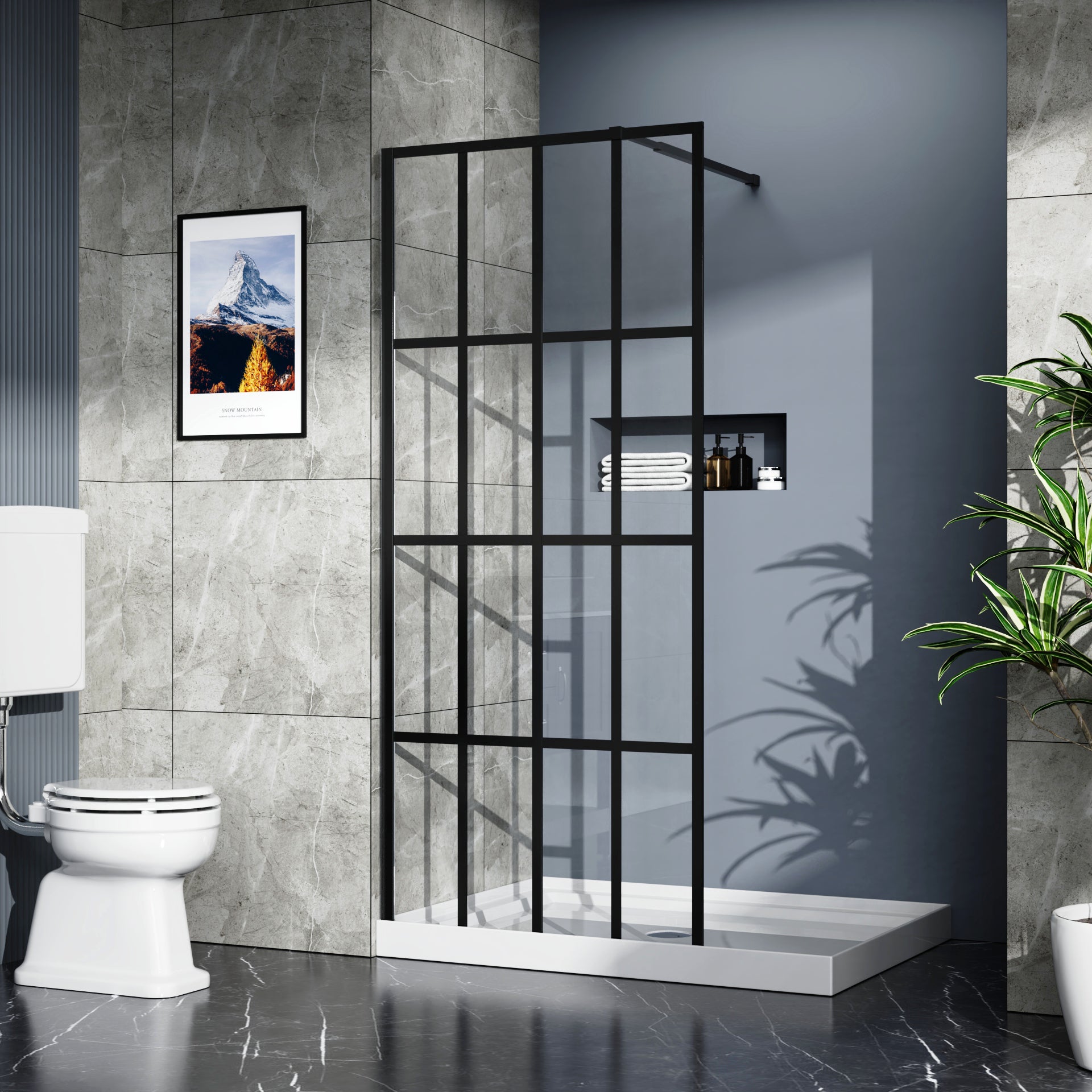 Goodyo 34x72" Black Frameless Walk-In Shower