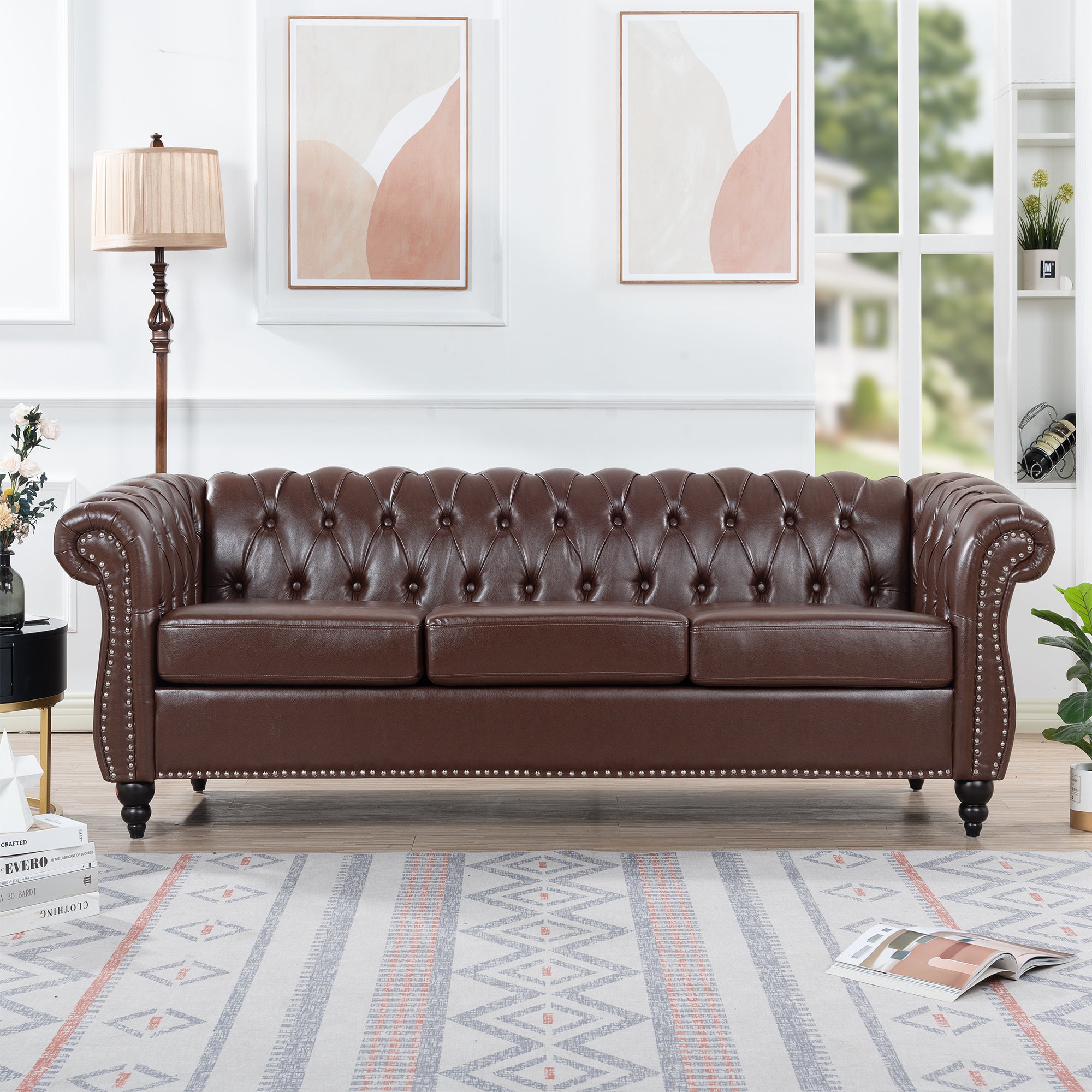 Dark Brown Chesterfield Sofa | 84.65" 3-Seater