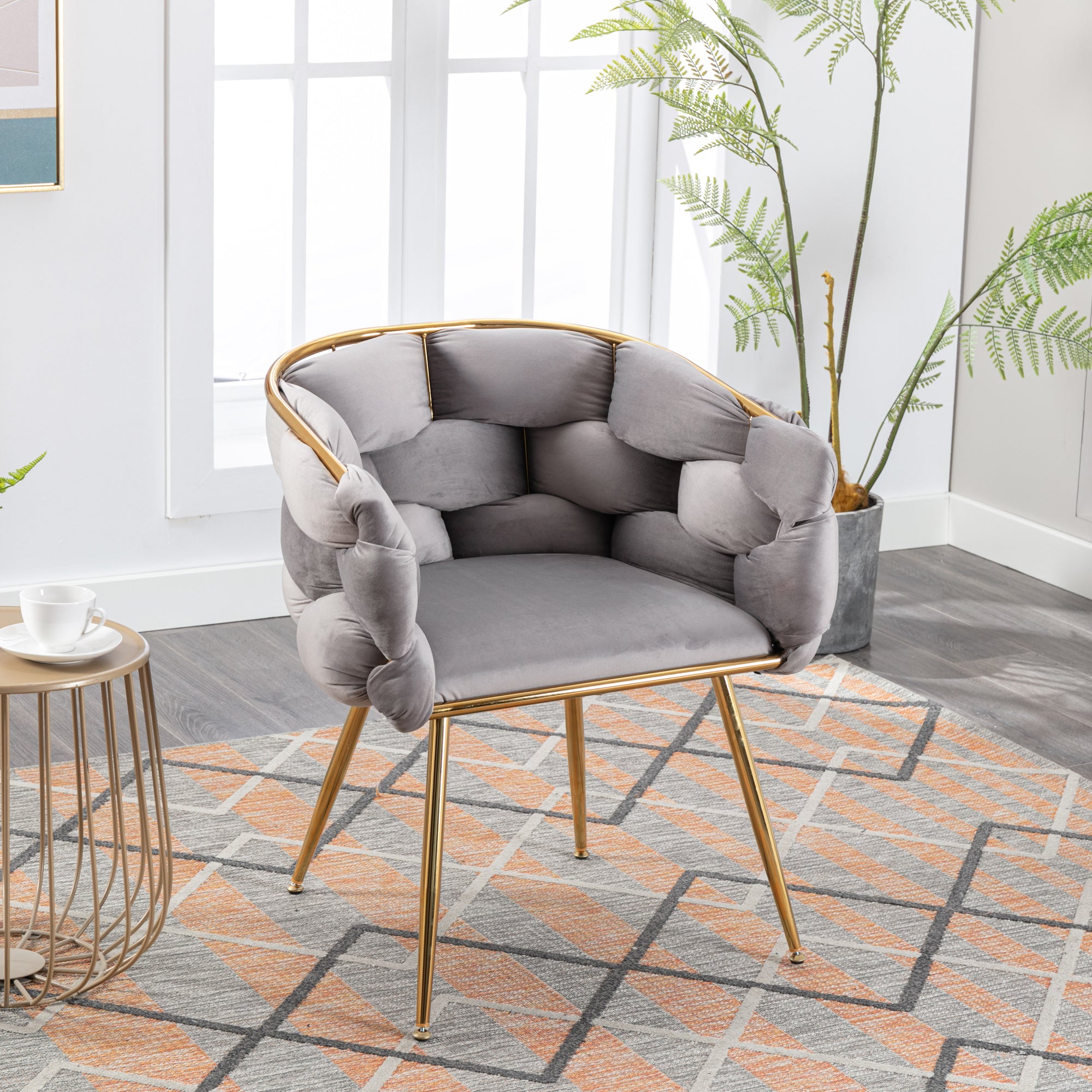 Luxury Velvet Single Sofa Chair: Gray Bedroom Chair