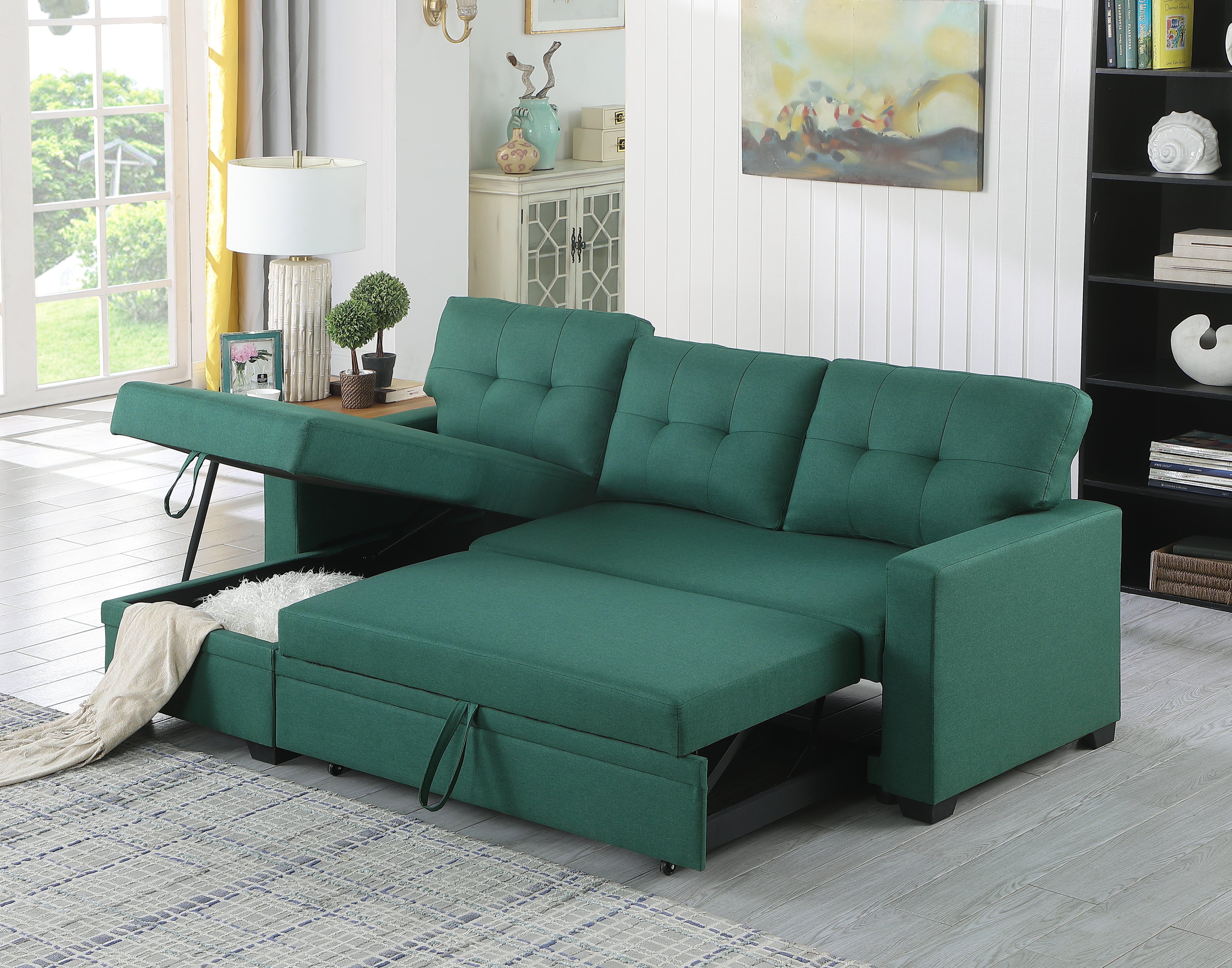Upholstered Pull-Out Sectional Sofa & Chaise